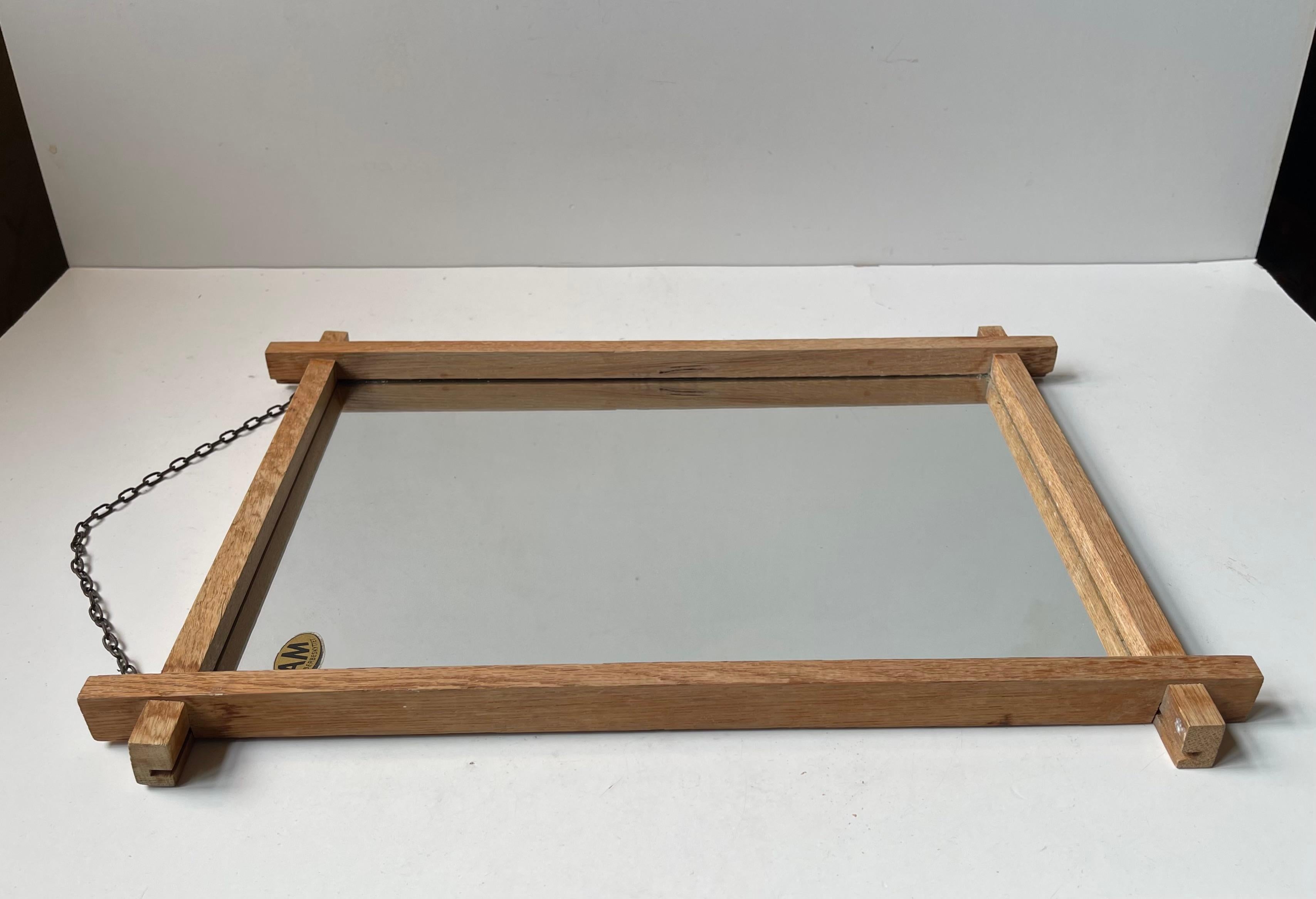 Art Deco Wall Mirror in Oak by AM Spejle, 1940s For Sale 1