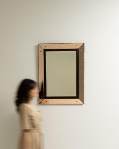 Art Deco Wall Mirror in Salmon Pink Wood, Beveled Glass, France, 1940s