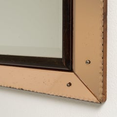 Art Deco Wall Mirror in Salmon Pink Wood, Beveled Glass, France, 1940s