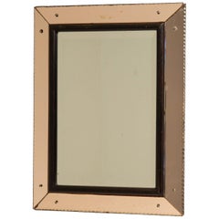 Art Deco Wall Mirror in Salmon Pink Wood, Beveled Glass, France, 1940s