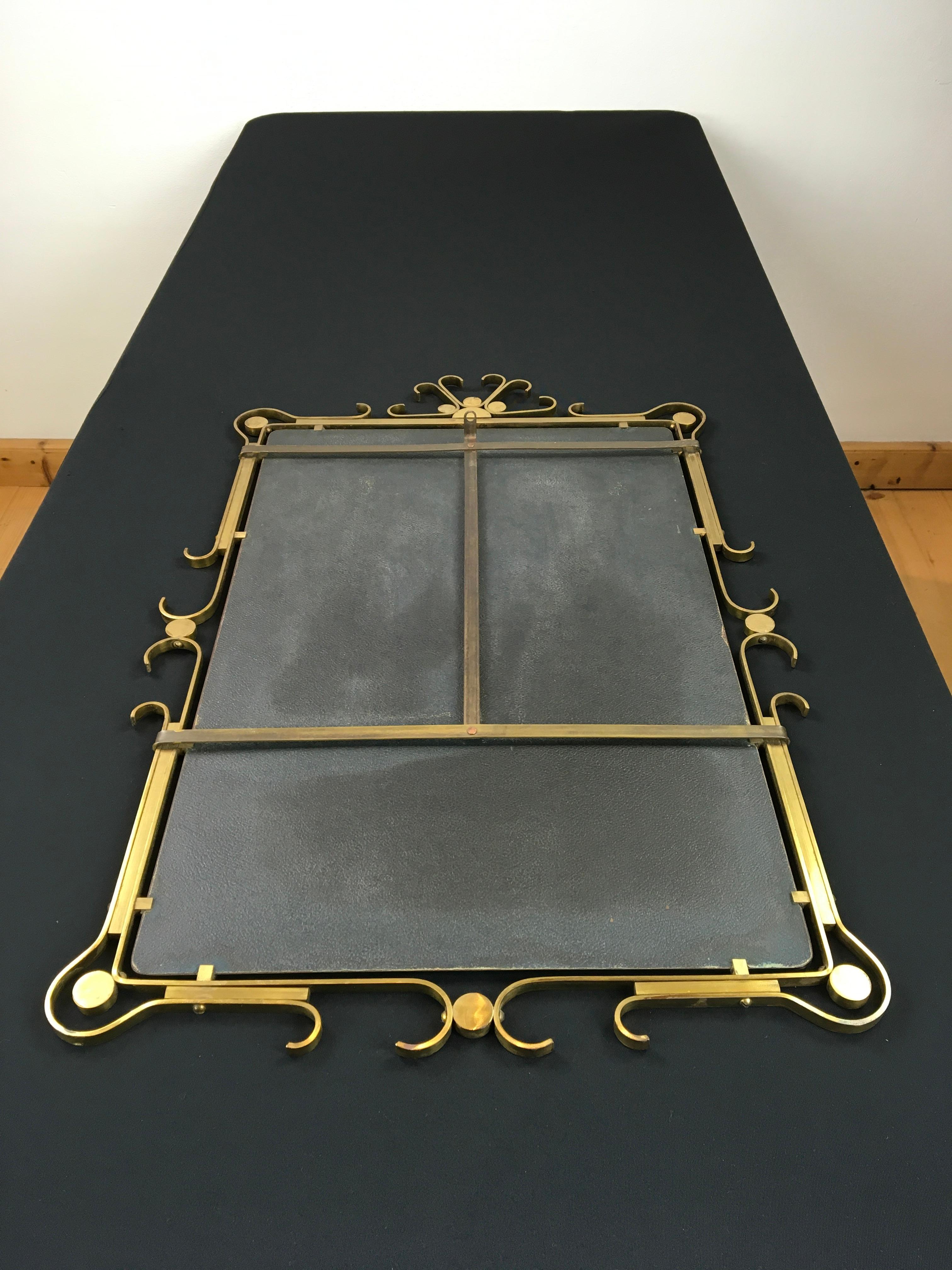 Art Deco Wall Mirror of Brass with Beveled Mirror Glass 4