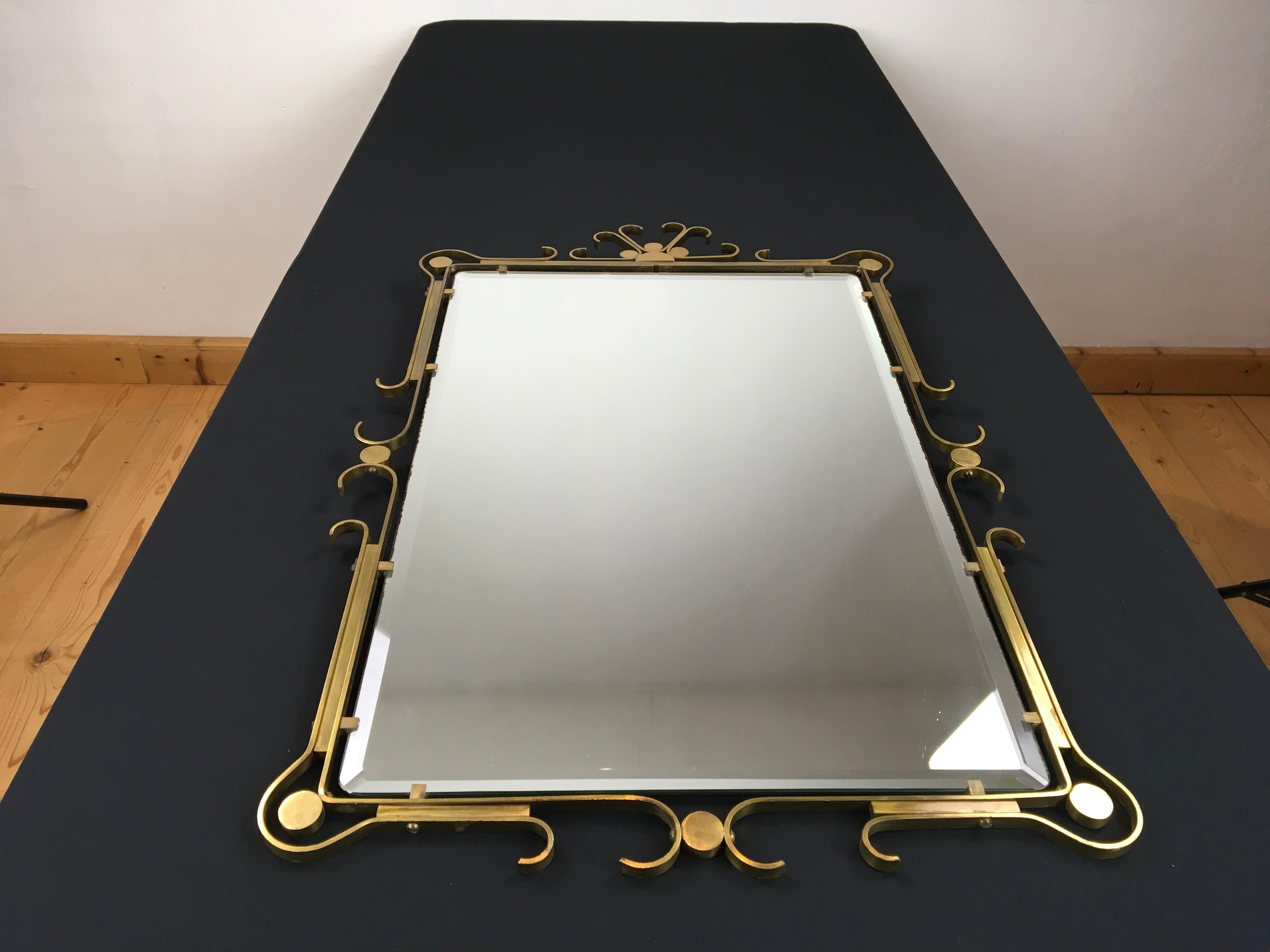 Art Deco Wall Mirror of Brass with Beveled Mirror Glass 6