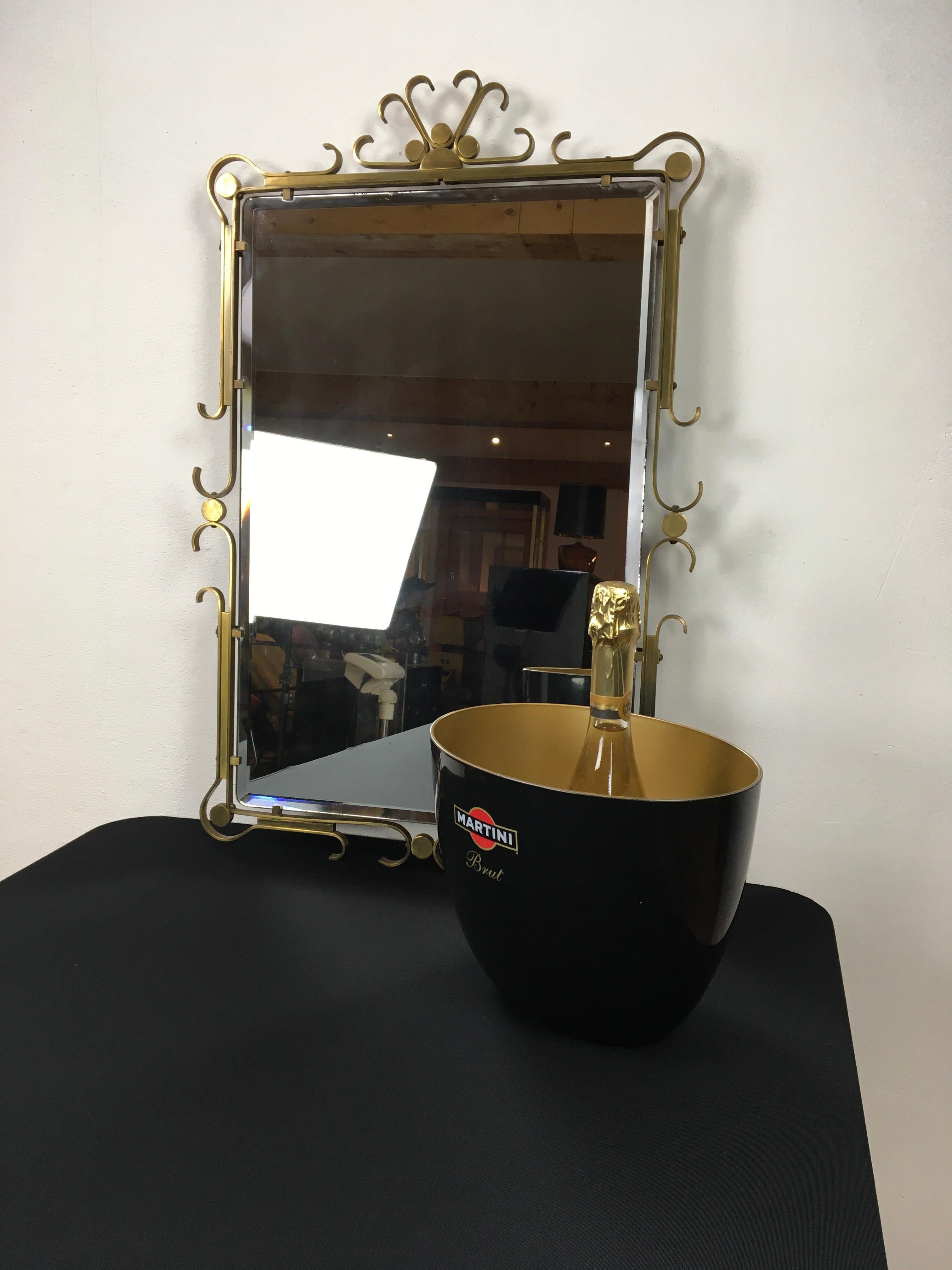 Art Deco Wall Mirror of Brass with Beveled Mirror Glass 7