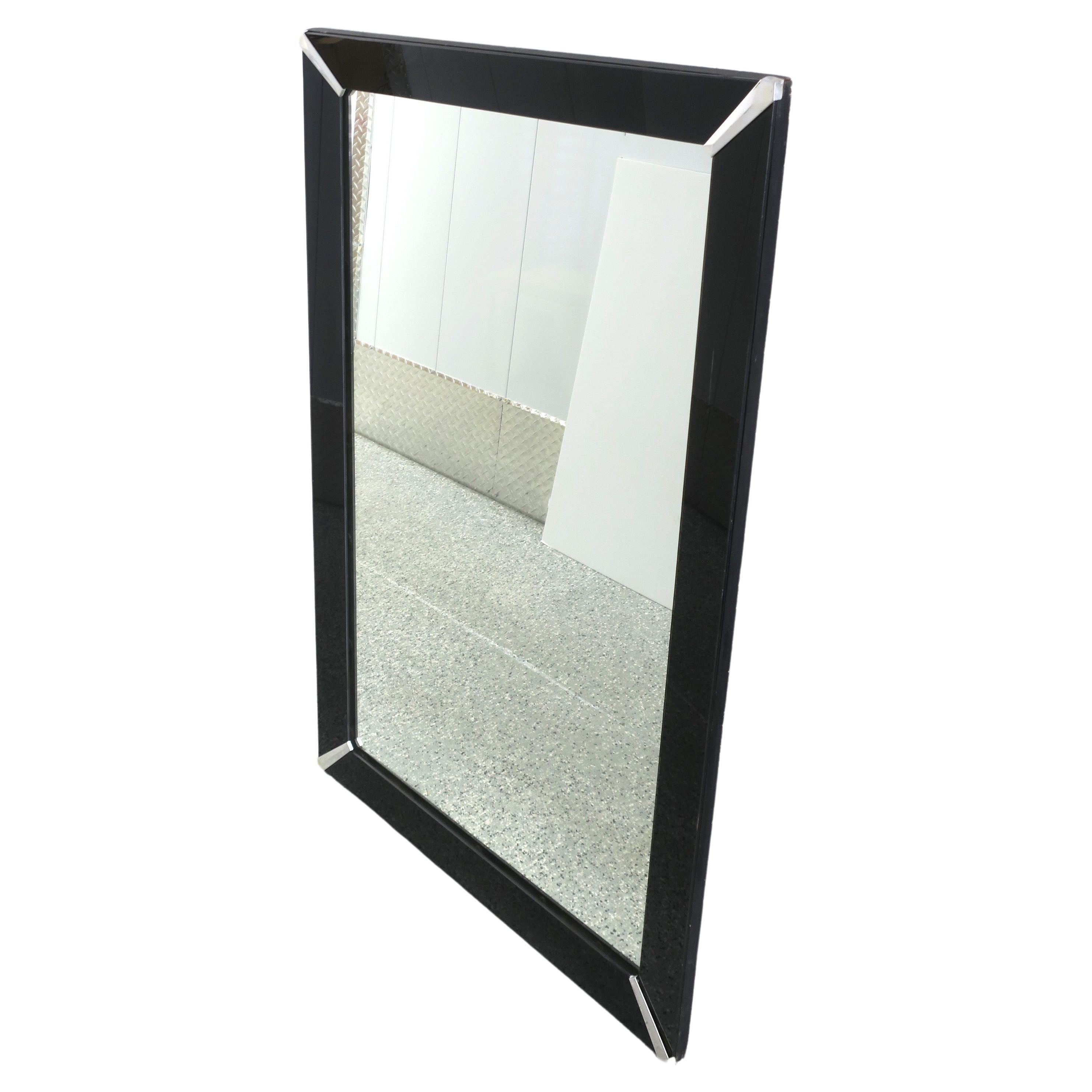 American Art Deco Wall Mirror with Black Glass Frame For Sale