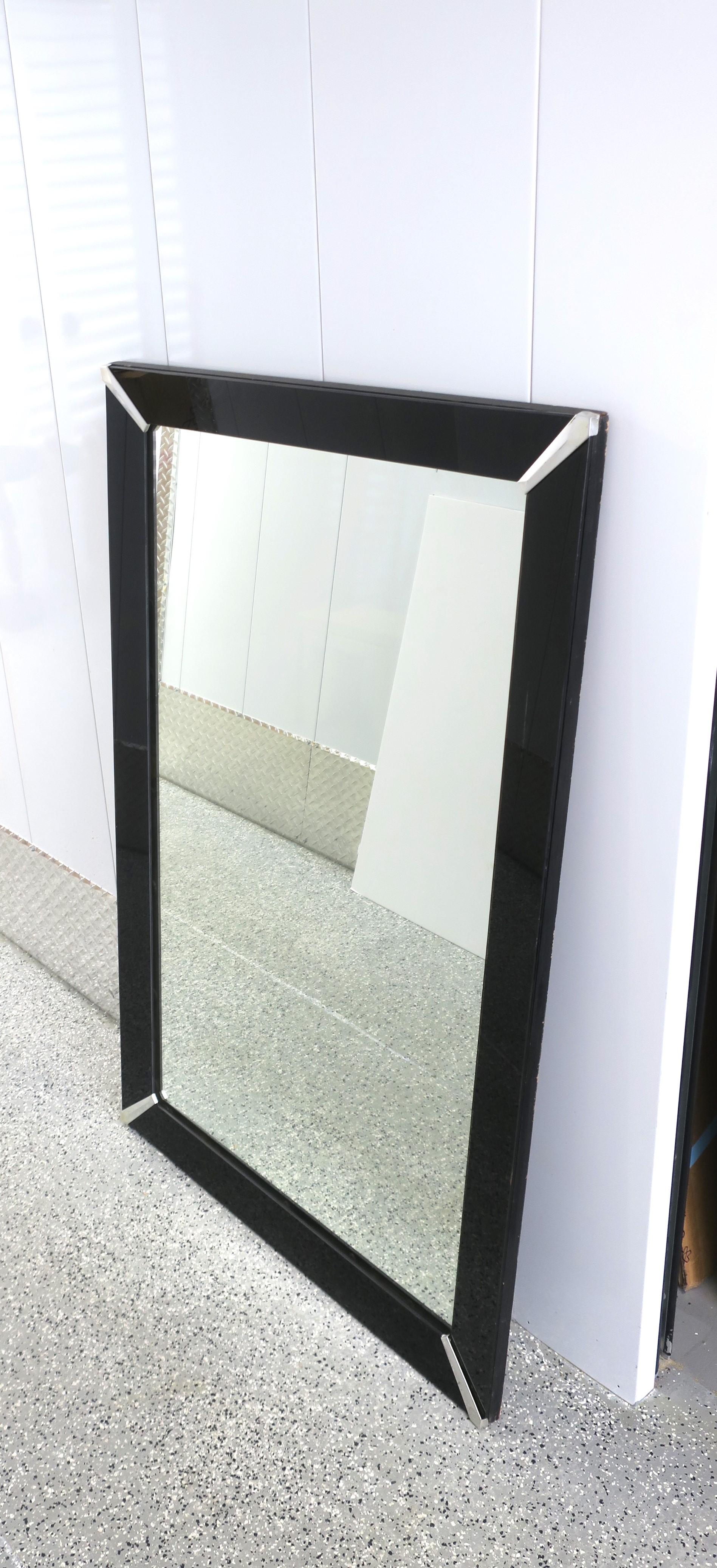 Art Deco Wall Mirror with Black Glass Frame In Good Condition For Sale In New York, NY