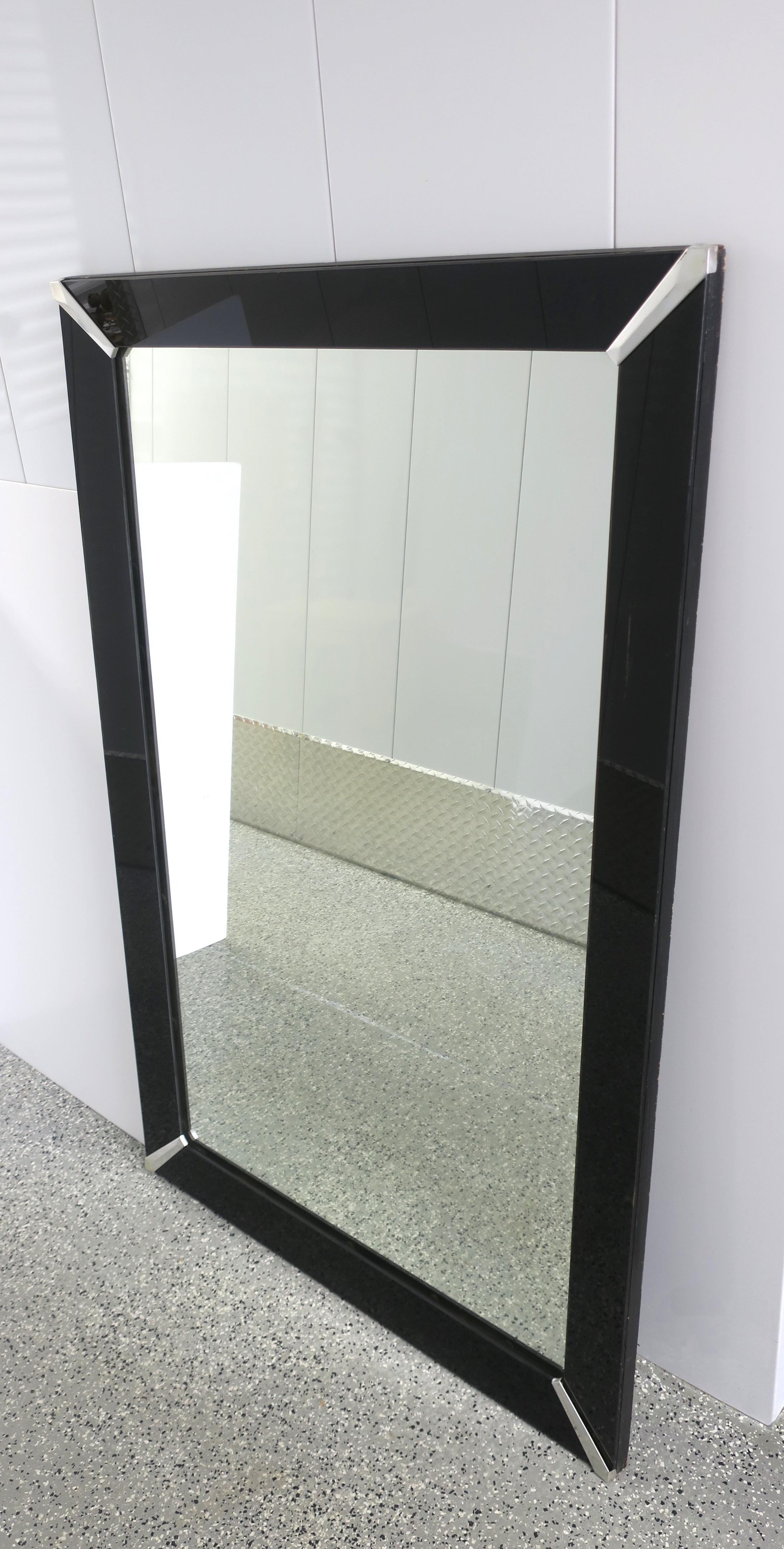 20th Century Art Deco Wall Mirror with Black Glass Frame For Sale