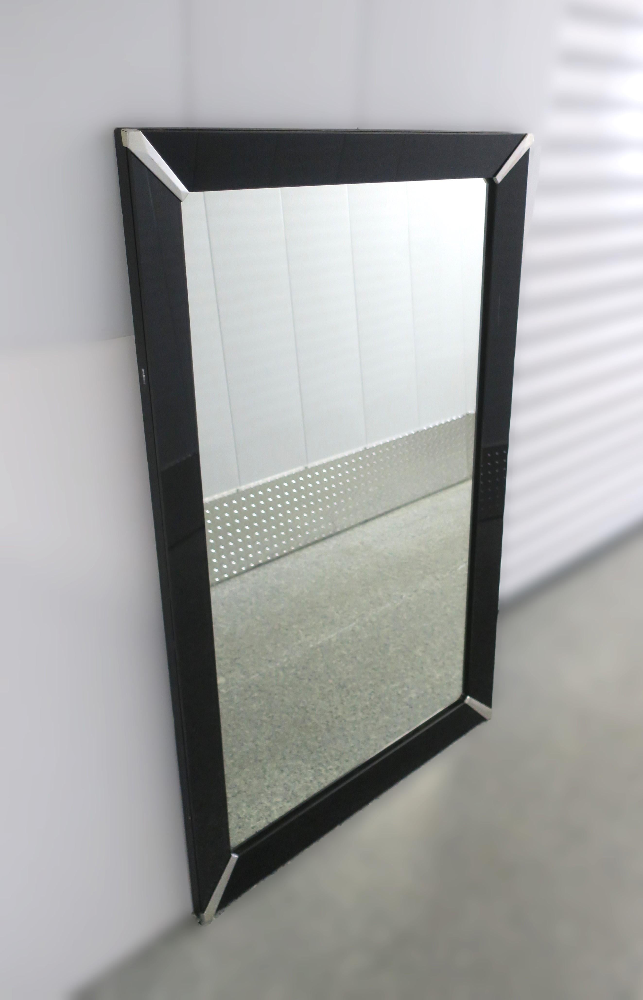 Art Deco Wall Mirror with Black Glass Frame For Sale 2
