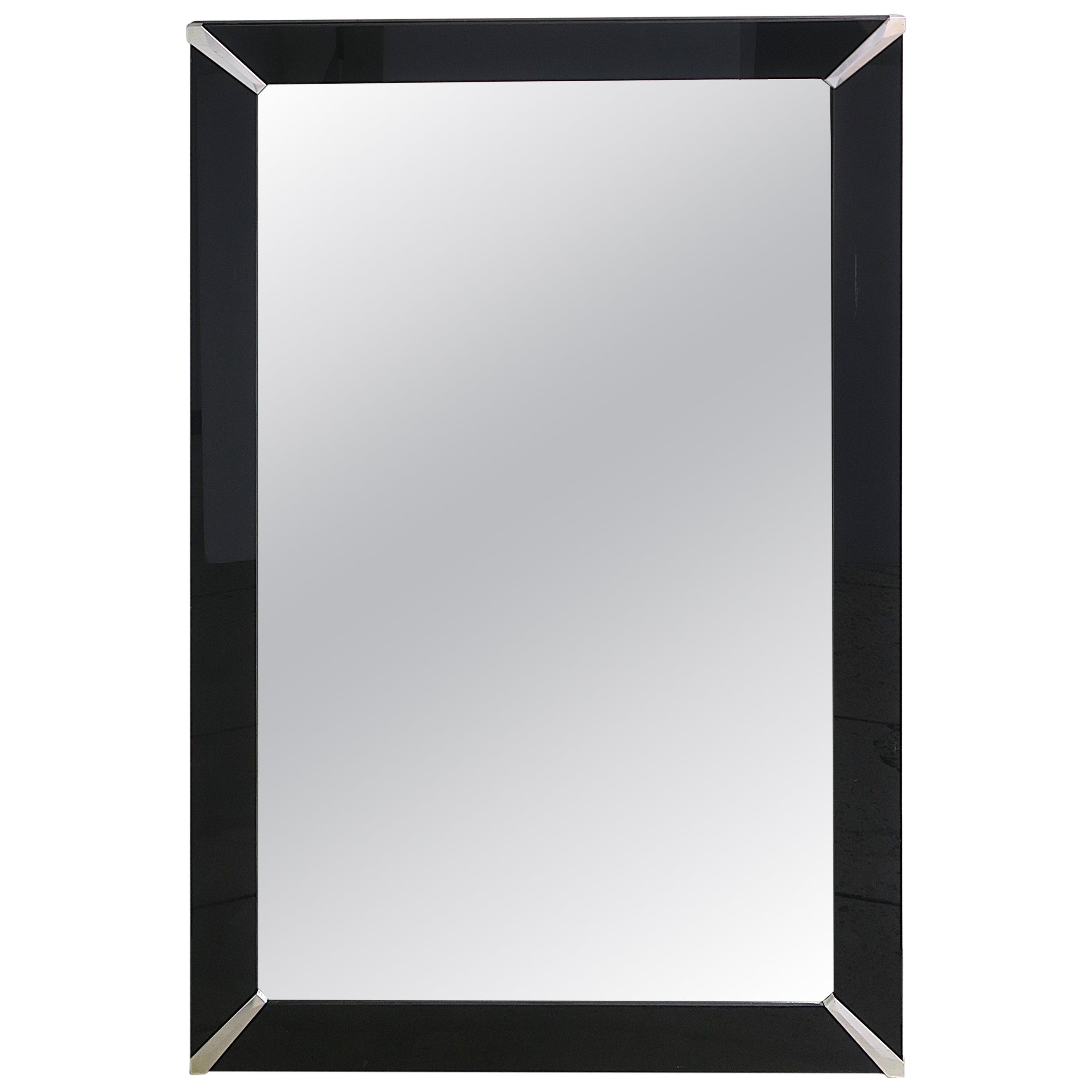 Specchio da parete Art Deco Mirror con cornice in vetro nero in vendita