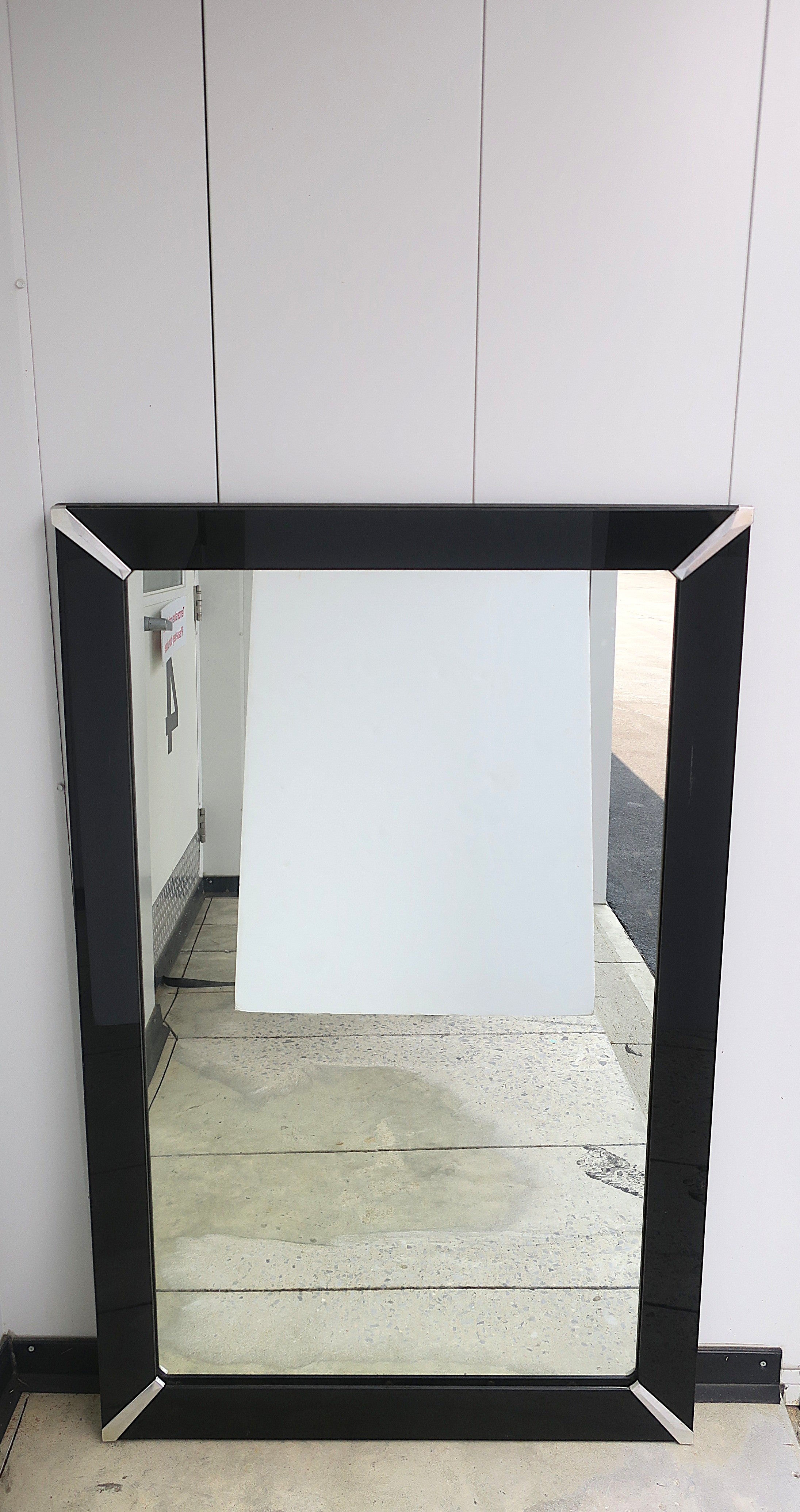 Art Deco Wall Mirror with Black Glass Frame
