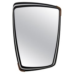 Art deco Wall Mirror with Brass Details, Vintage Asymmetrical Design