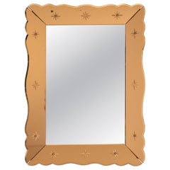 Specchio da parete in stile Art Déco, legno e vetro, cornice smerlata, Francia, anni ’40