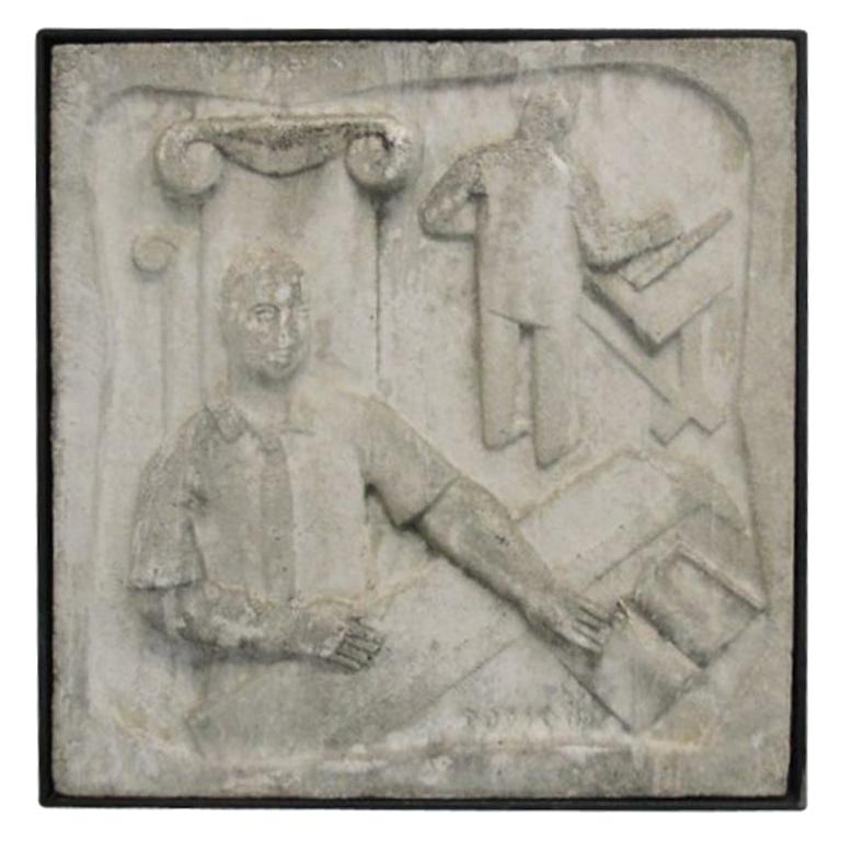 Art Deco WallMounted Cast Concrete and Bronze Plaque For Sale at 1stDibs