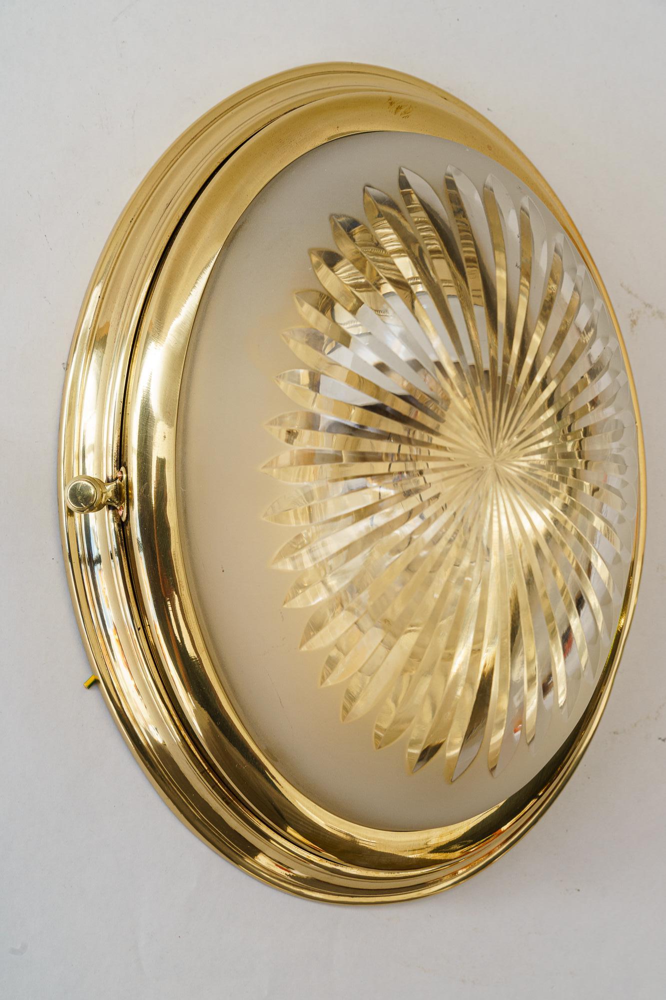 Lacquered Art Deco wall or ceiling lamp with cut glass shade vienna around 1920s For Sale
