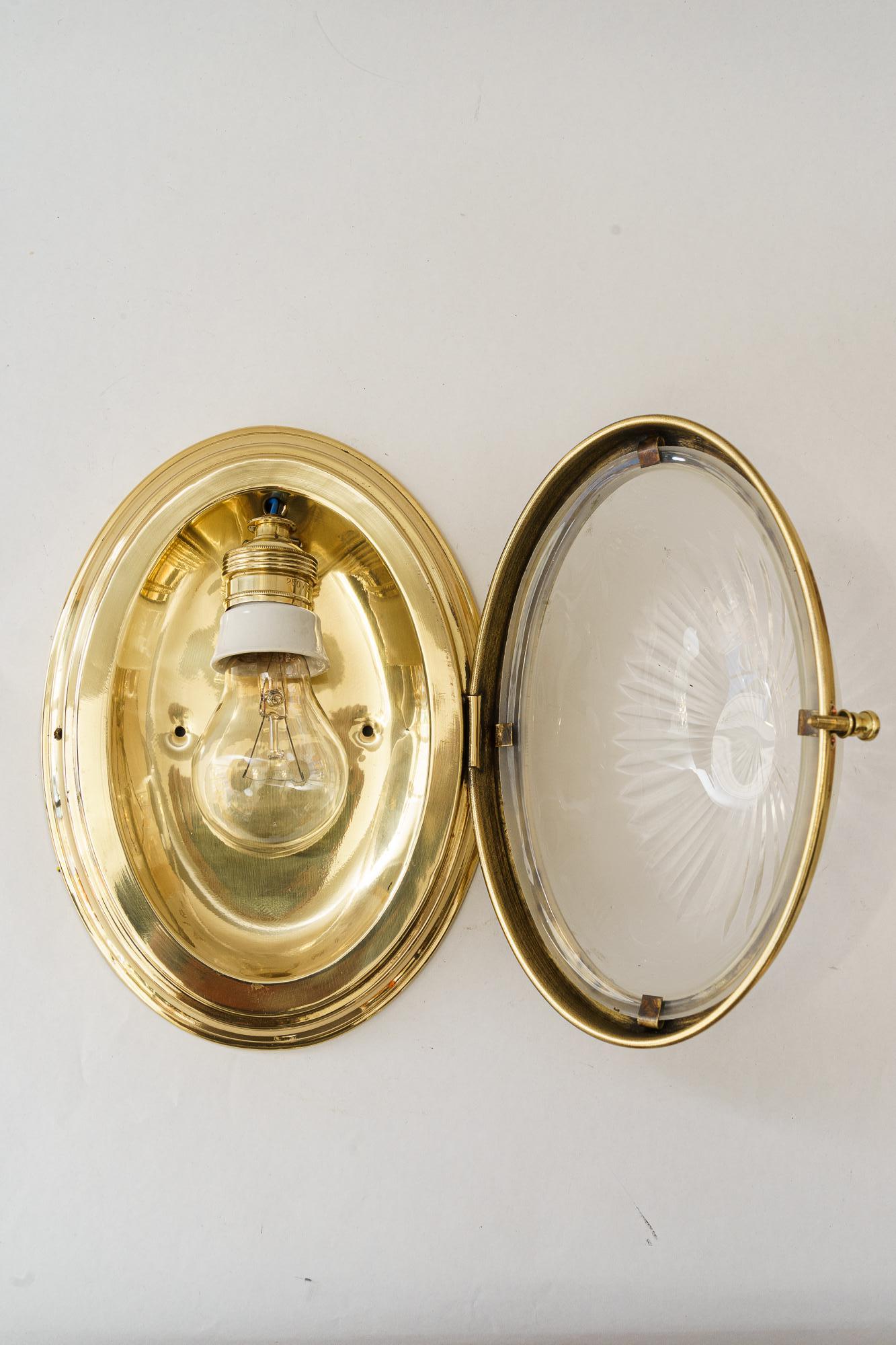 Early 20th Century Art Deco wall or ceiling lamp with cut glass shade vienna around 1920s For Sale