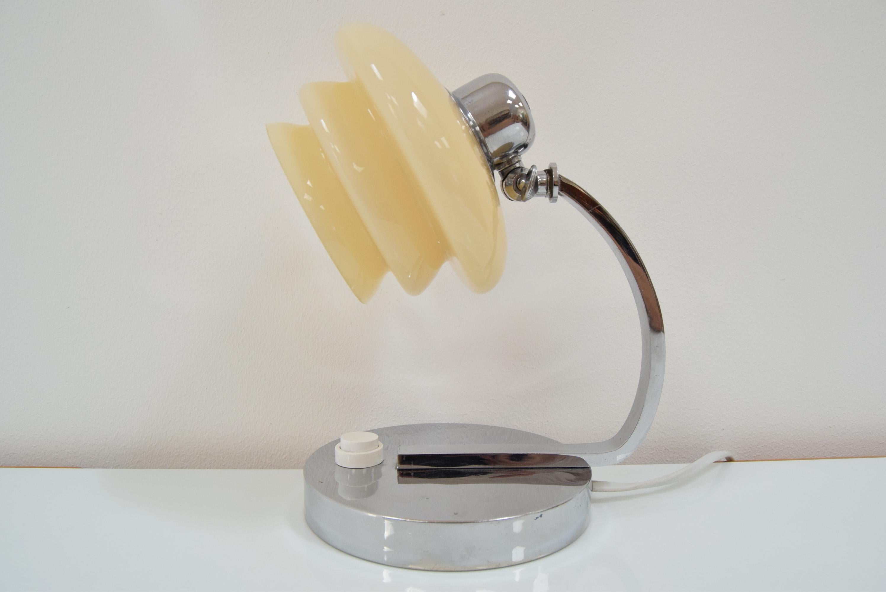 Glass Art Deco Wall or Table Chrome Lamp, 1930's