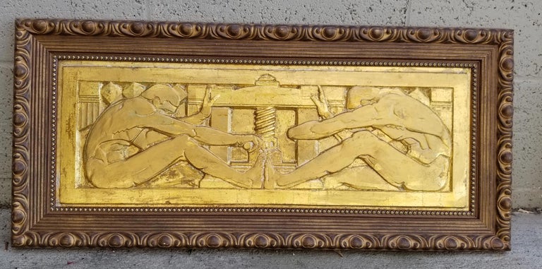 Gold Leaf Art Deco Wall Plaque For Sale