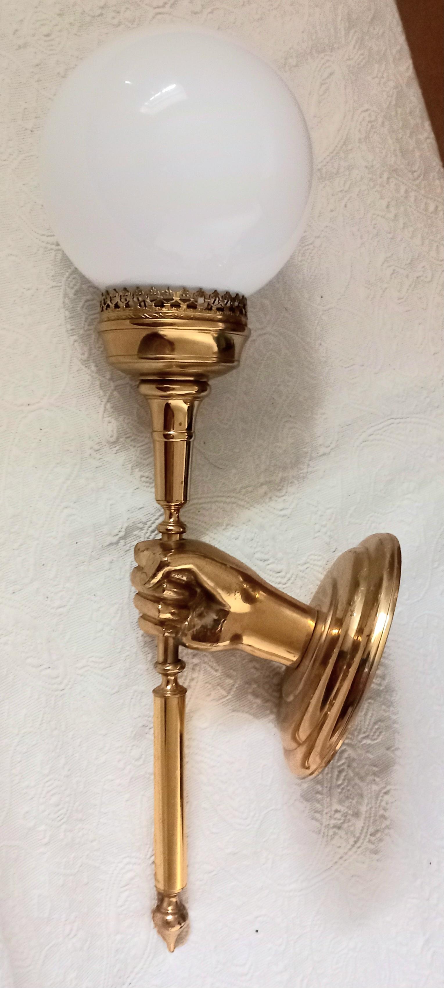 Lámpara de Pared Antorcha Extra Grande Latón  Espectacular Vidrio Opalino (2:Cada uno) 13
