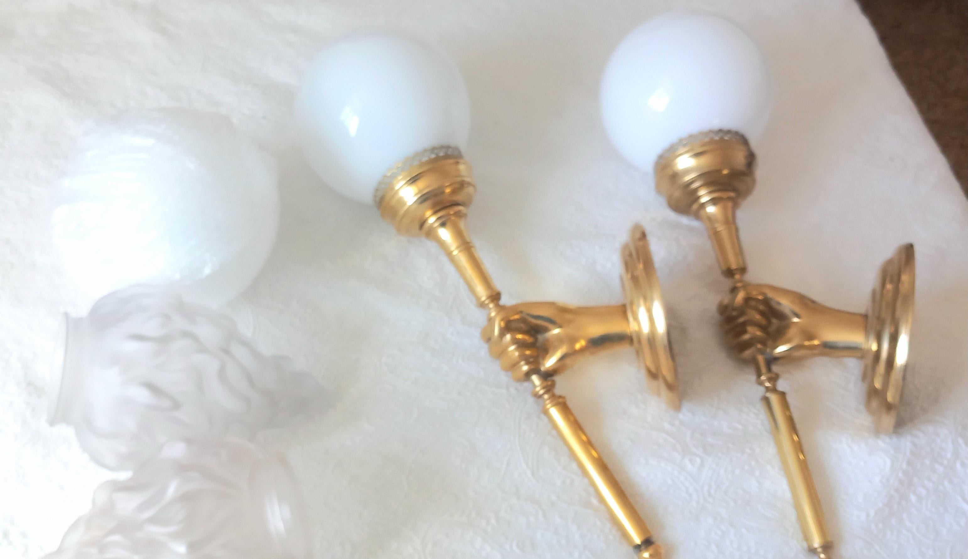 Spanish Wall Sconce Torch Extra Large Brass  Opal Glass Spectacular (2:Each)