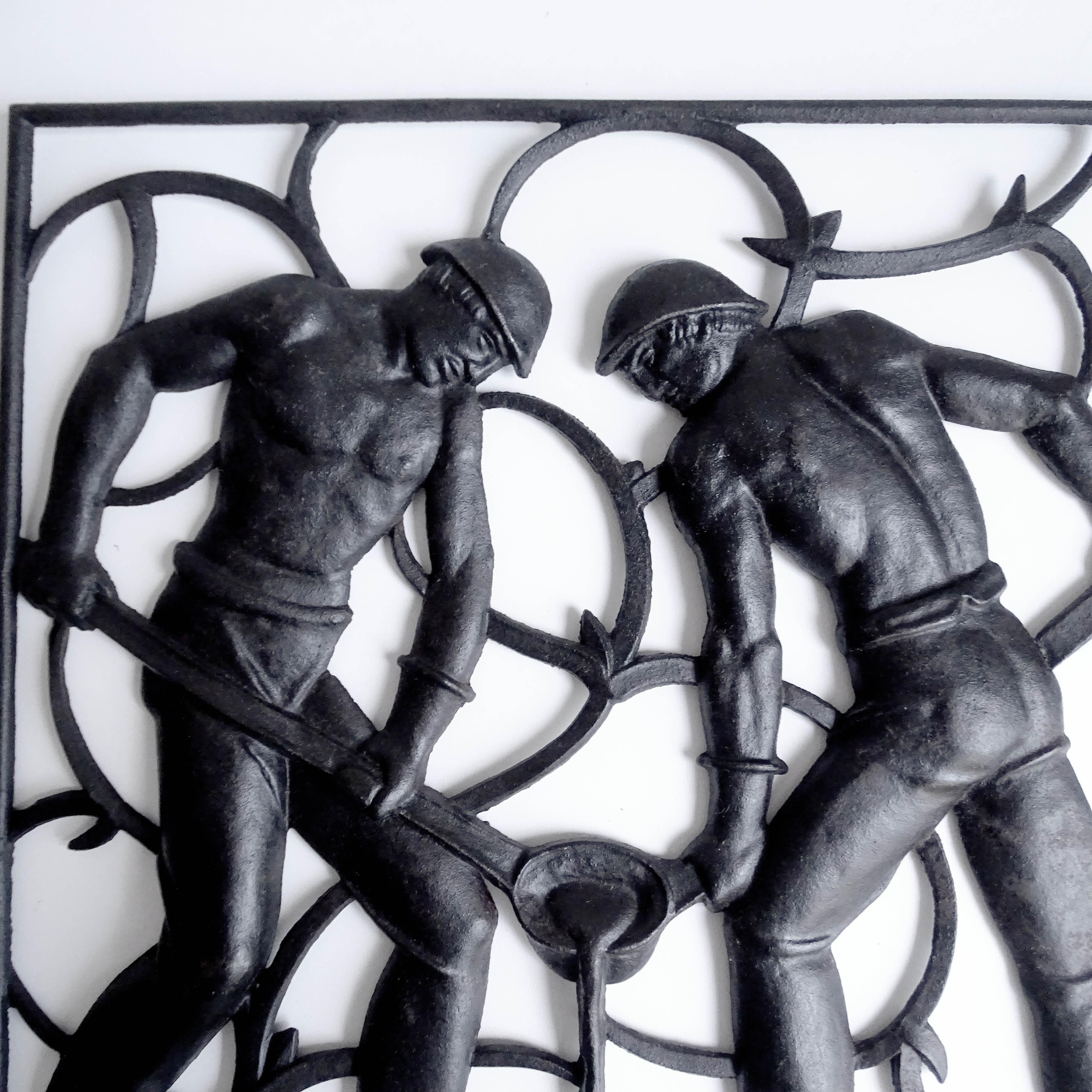 European Art Deco Wall Sculpture Miner Nude Men Cast Iron , 1930s Modernist Design