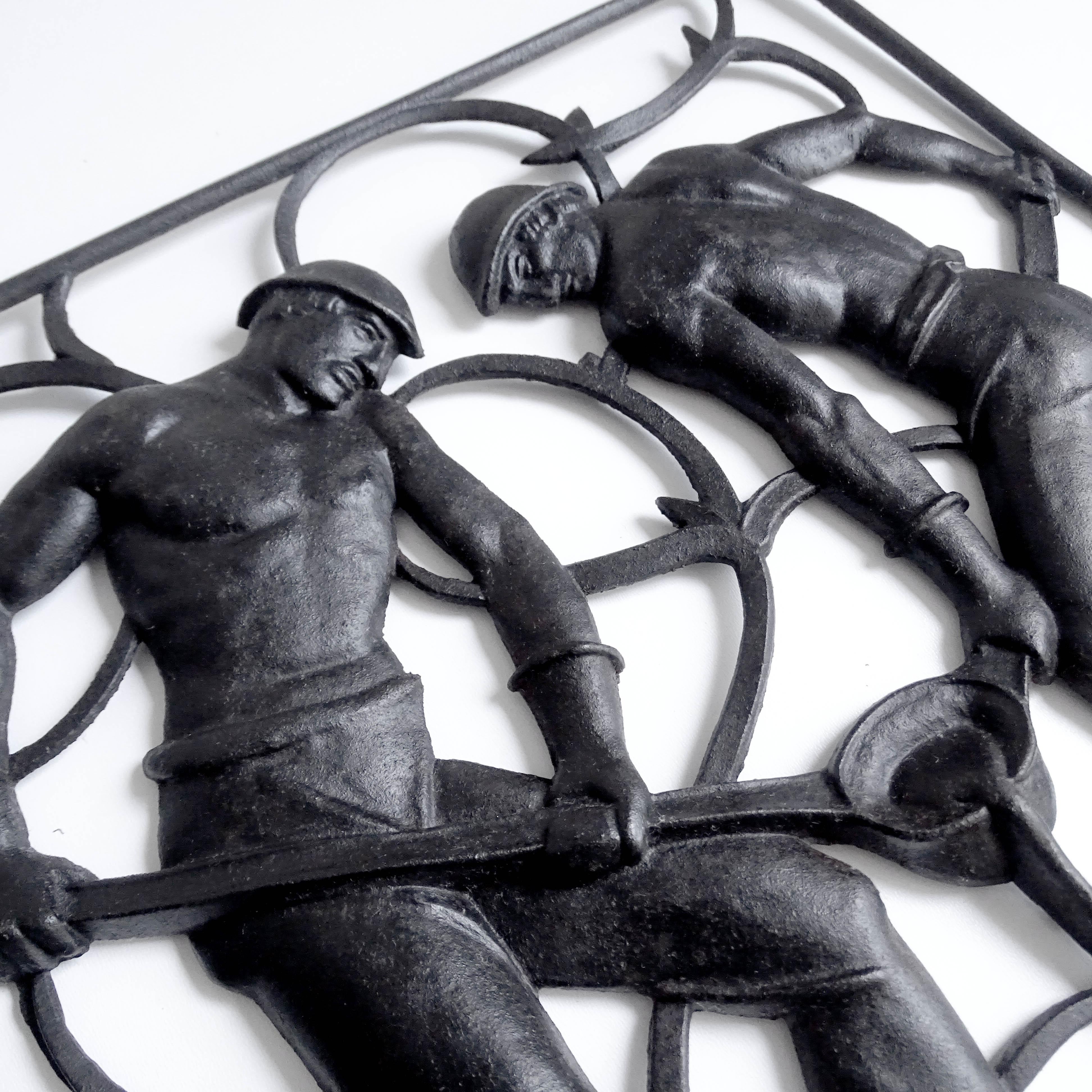 Art Deco Wall Sculpture Miner Nude Men Cast Iron , 1930s Modernist Design 1