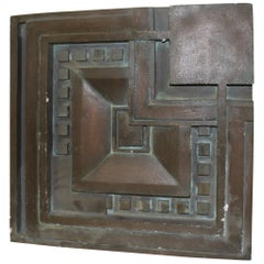 Art Deco Wall Tile Cast after Frank Lloyd Wright, Hydrocal, Painted Bronze