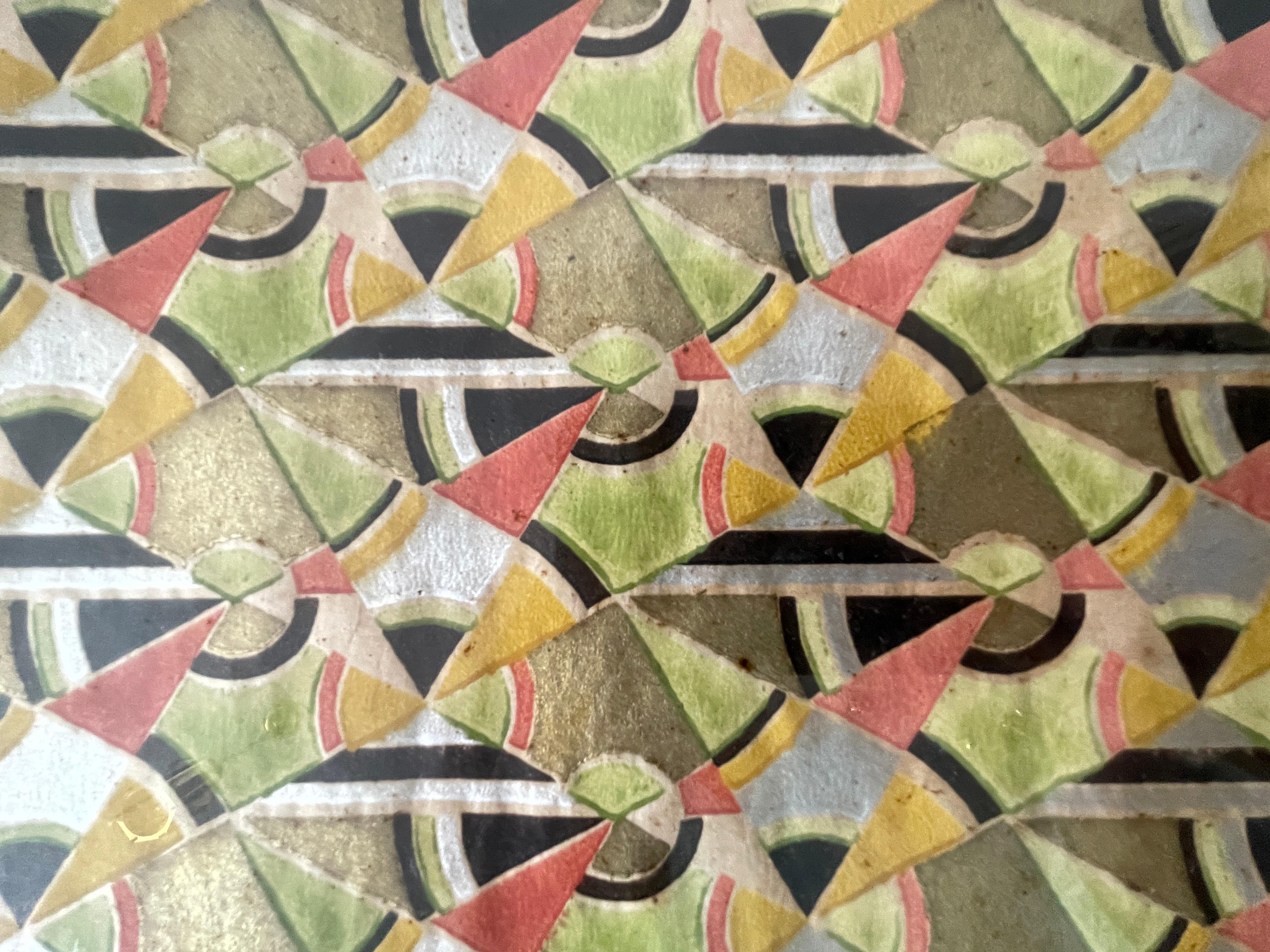 Plateau de service Art déco rectangulaire encadré de papier géométrique peint à la main  en vente 11