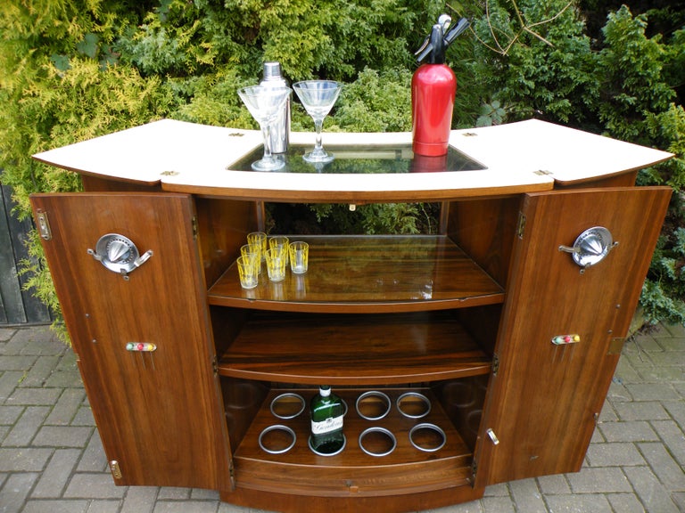 Art Deco Walnut 1940s Flip Out Cocktail Bar For Sale at 1stDibs