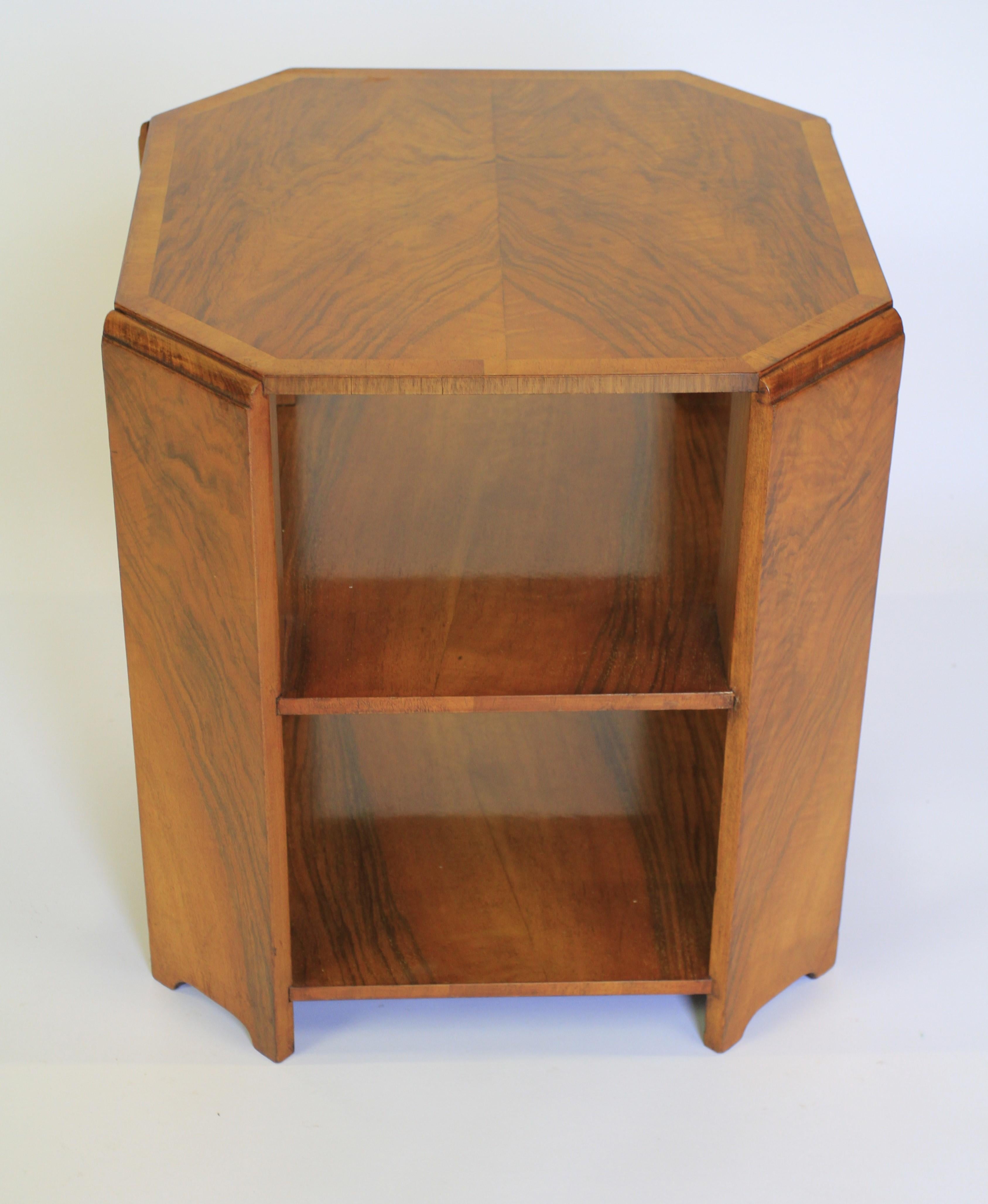 British Art Deco Walnut 2 tier Book Table For Sale