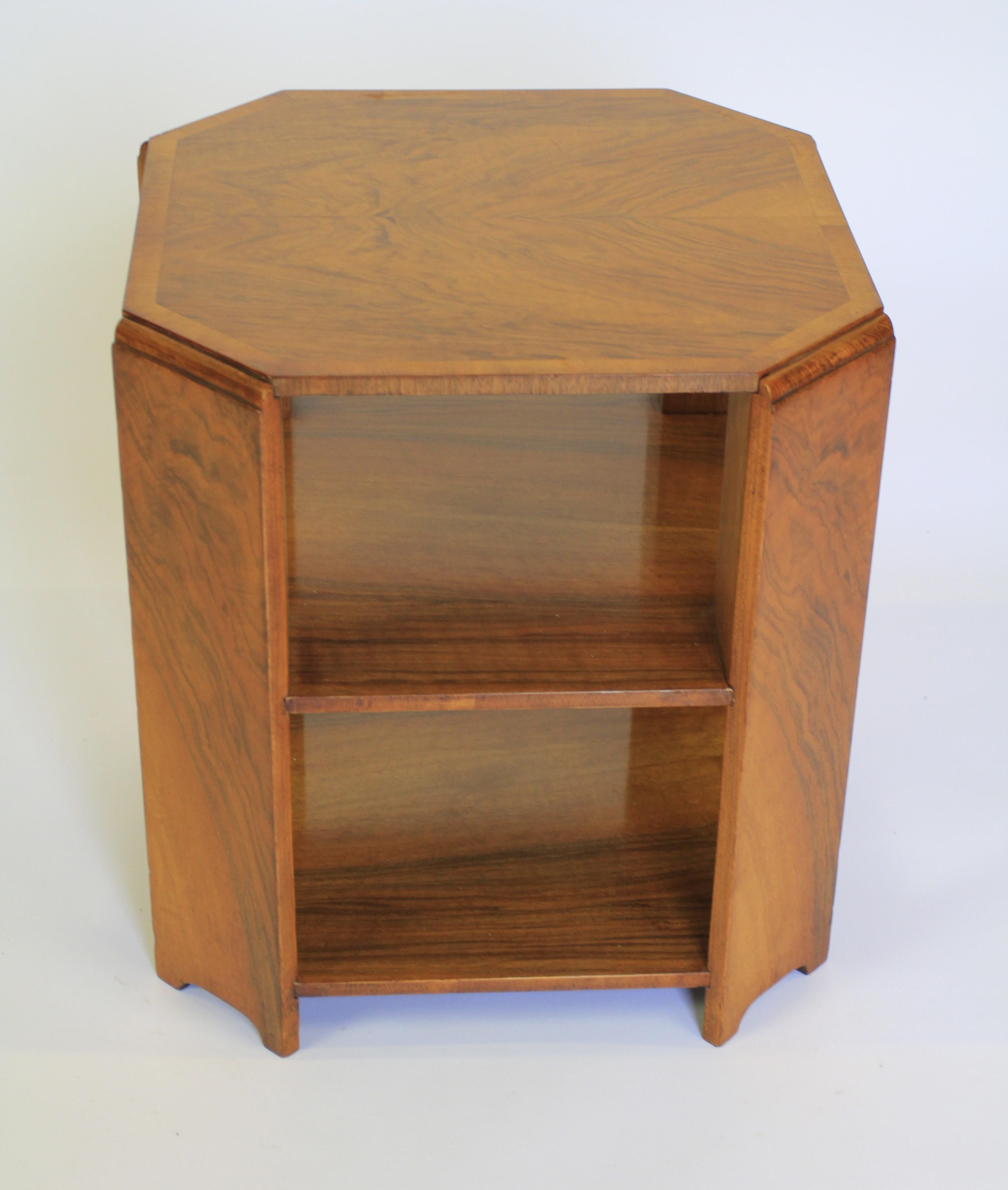 Polished Art Deco Walnut 2 tier Book Table For Sale