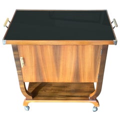 Art Deco Walnut and Black Vitrolite Bar Cart Auto Trolley