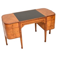 Antique Art Deco Walnut and Burr Oak Leather Top Desk