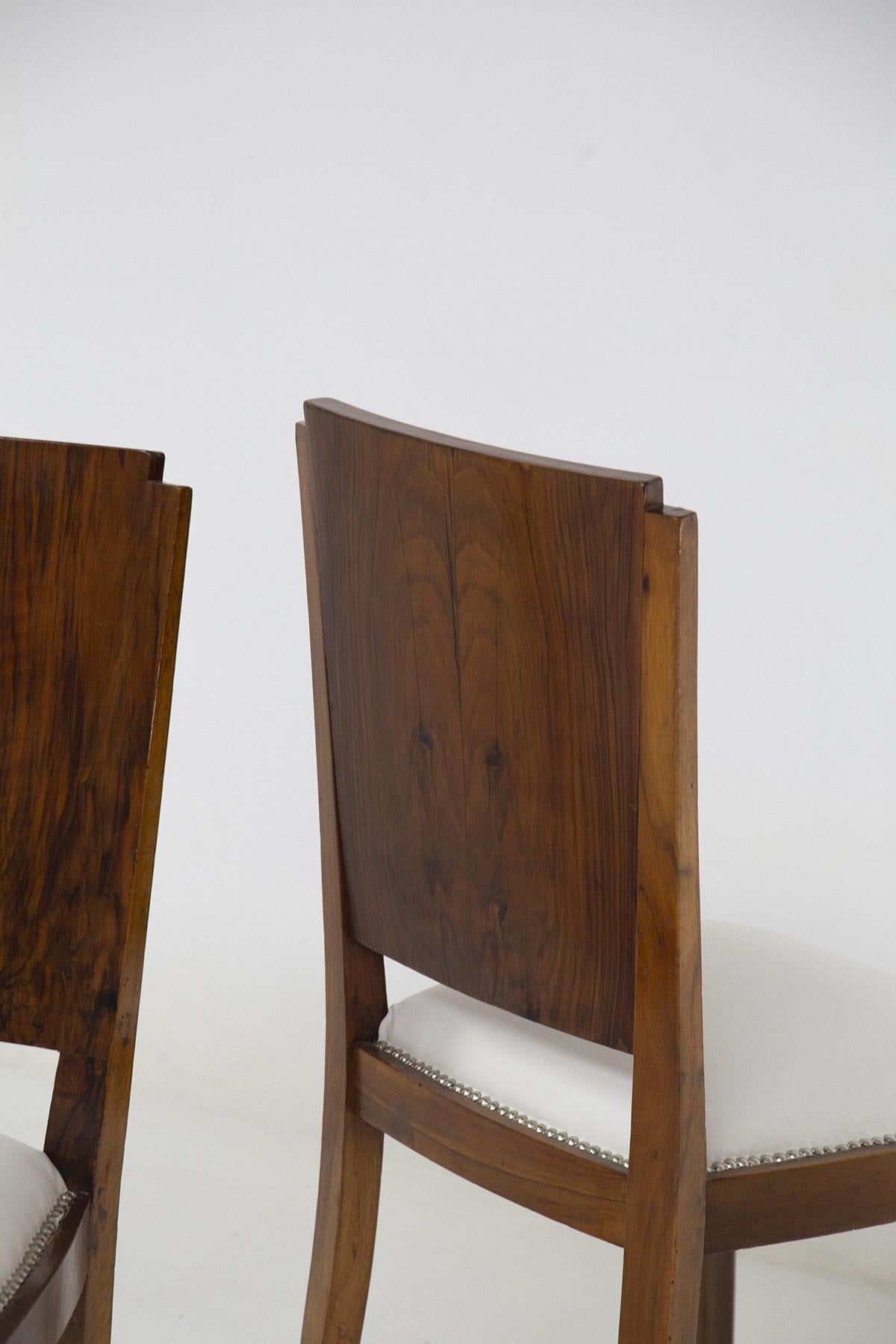 Italian Art Deco Walnut and Cotton Chairs, Restored For Sale