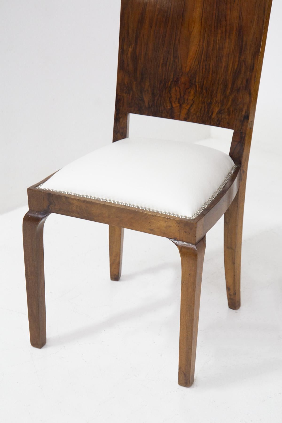 Art-déco-Stühle aus Nussbaumholz und Baumwolle, restauriert (Art déco) im Angebot