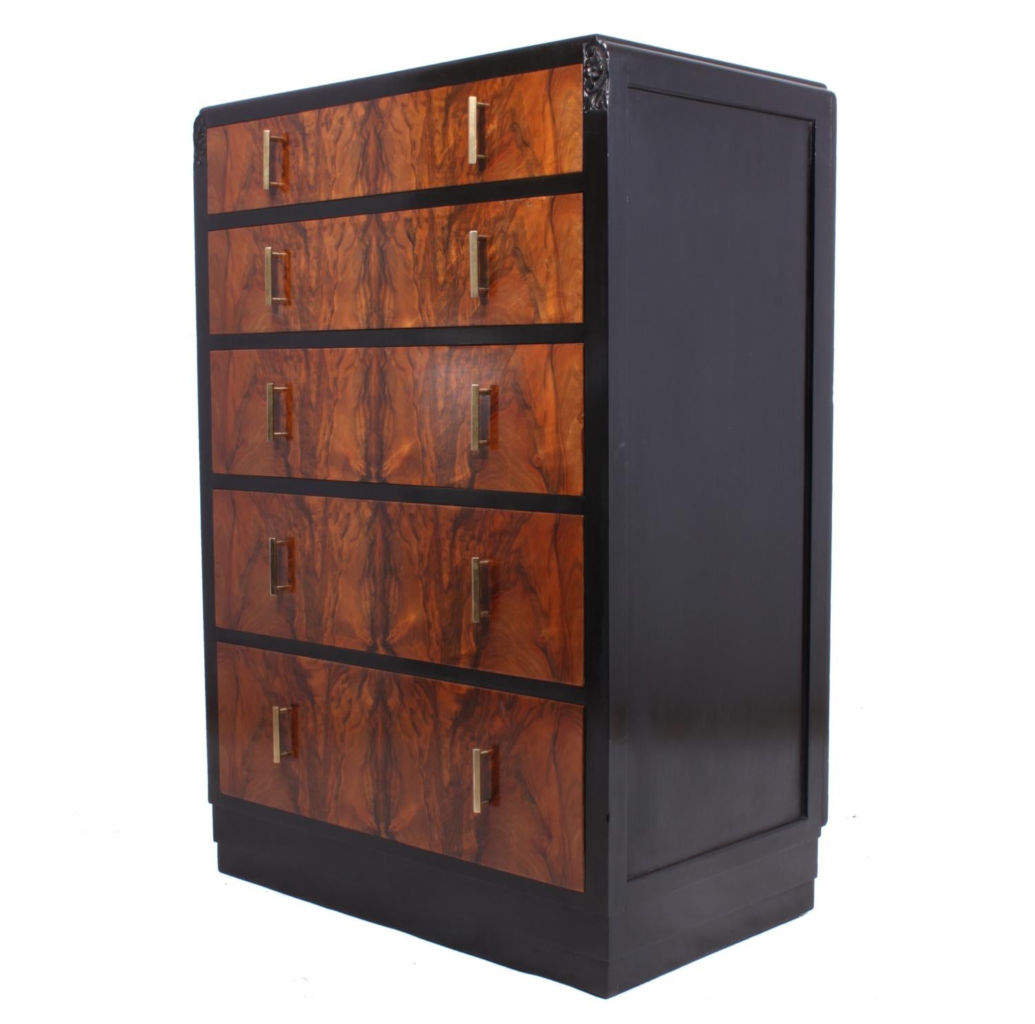 Art Deco Walnut and Ebonised Chest of Drawers 5