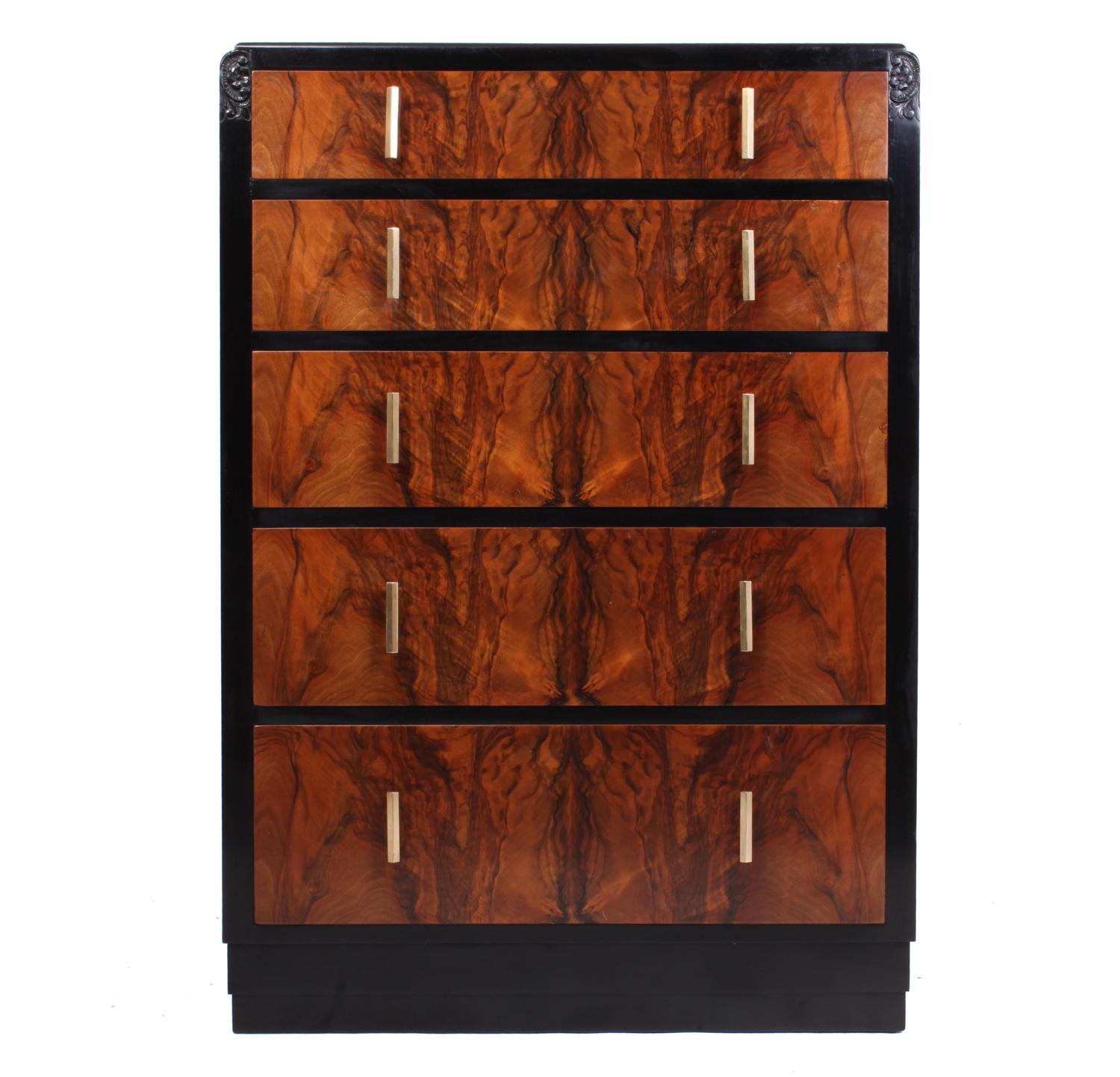 Art Deco Walnut and Ebonised Chest of Drawers 4