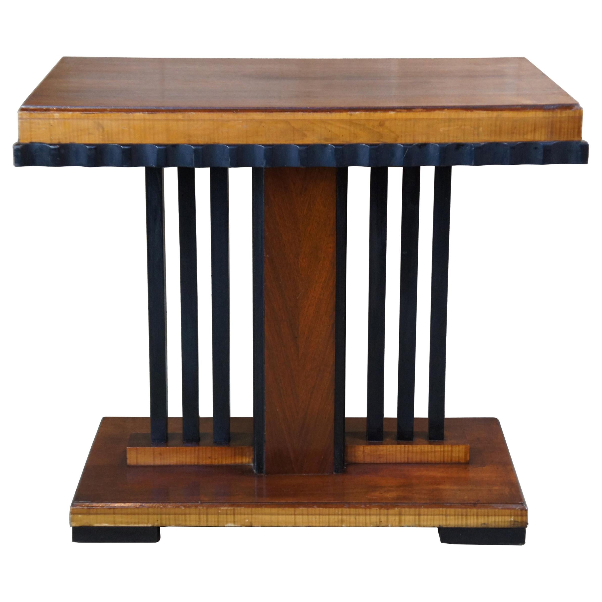 Art Deco Walnut and Ebonized Wood Console Side End Accent Entry Table