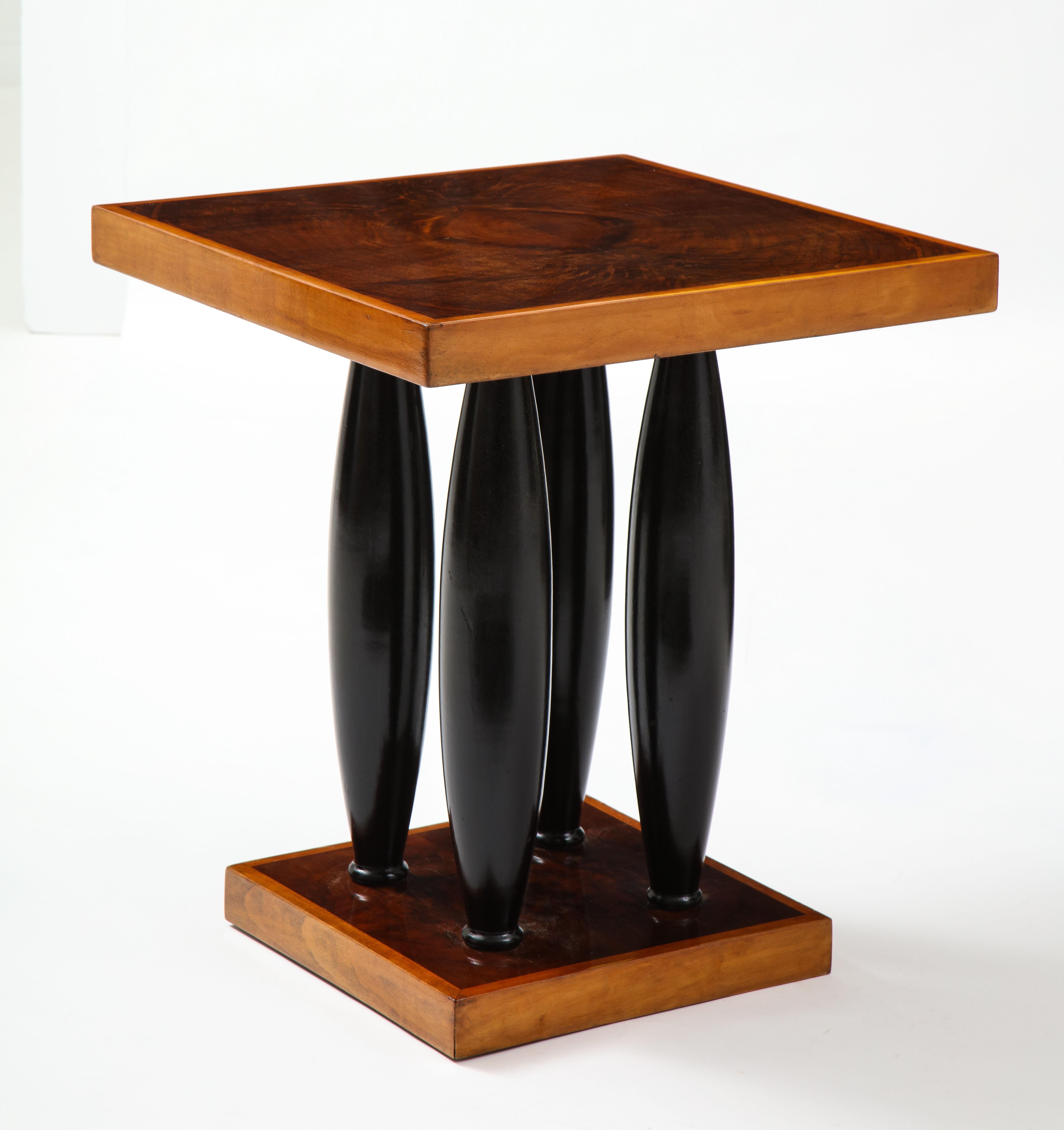 French Art Deco Walnut and Ebonized Wood Side Table in the Manner of Pierre Legrain For Sale