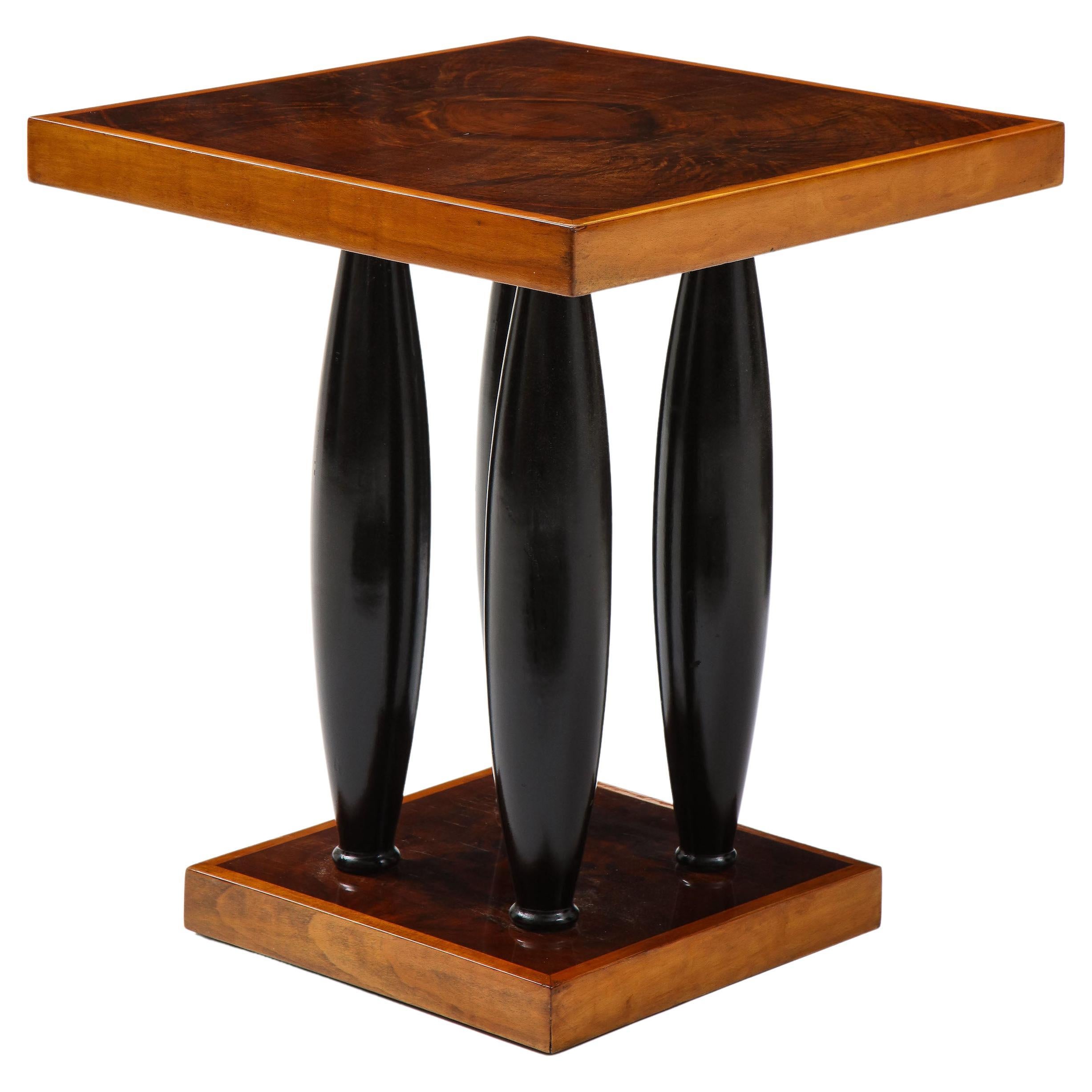 Art Deco Walnut and Ebonized Wood Side Table in the Manner of Pierre Legrain For Sale