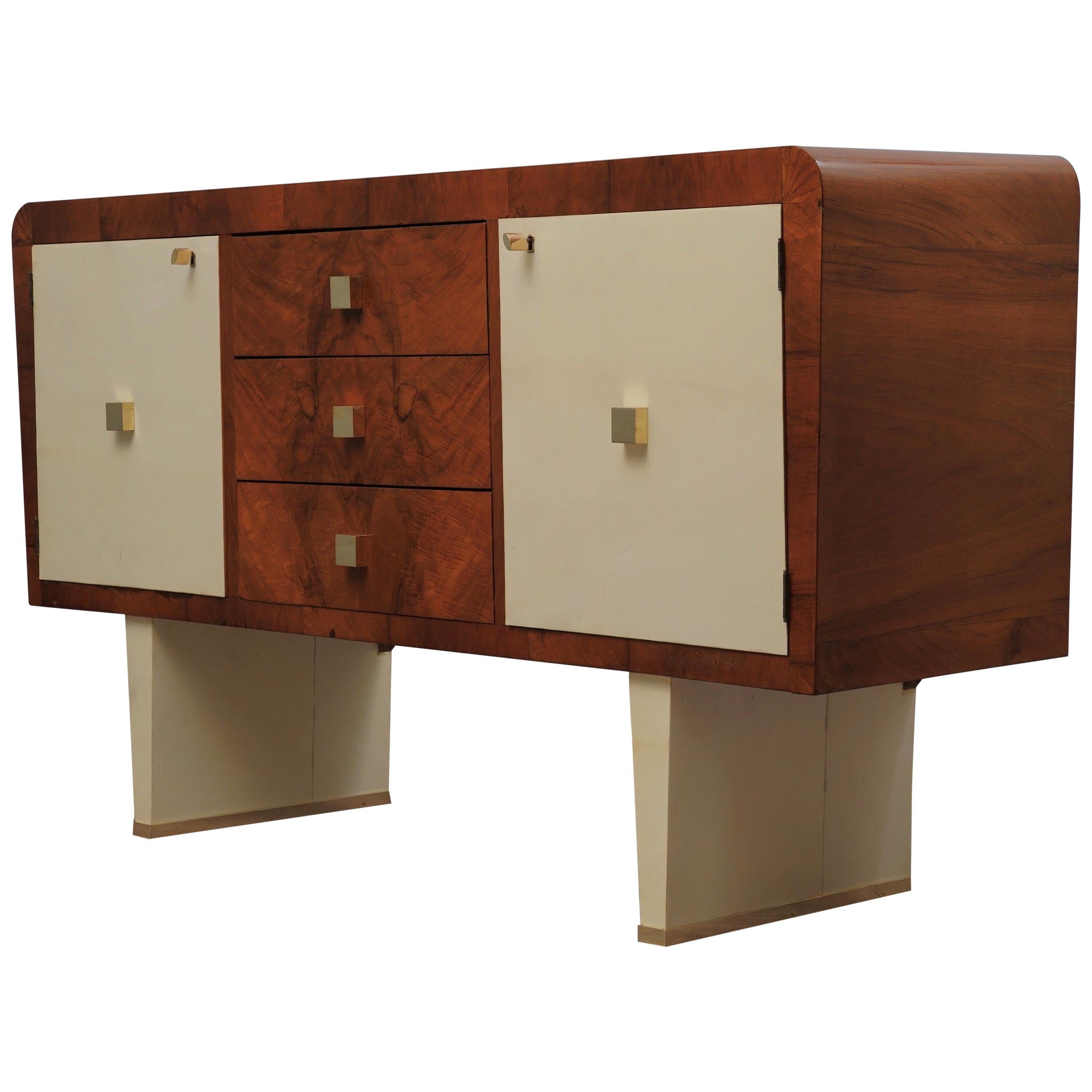 Art Deco Walnut and GoatSkin Italian Sideboard, 1940 For Sale