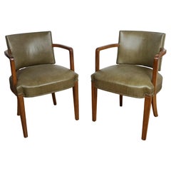 Art Deco Walnut and Green Leather Armchairs by Heal's of London