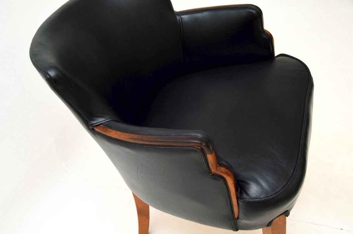 Sillón / Silla de escritorio Art Decó de nogal y cuero en venta 1