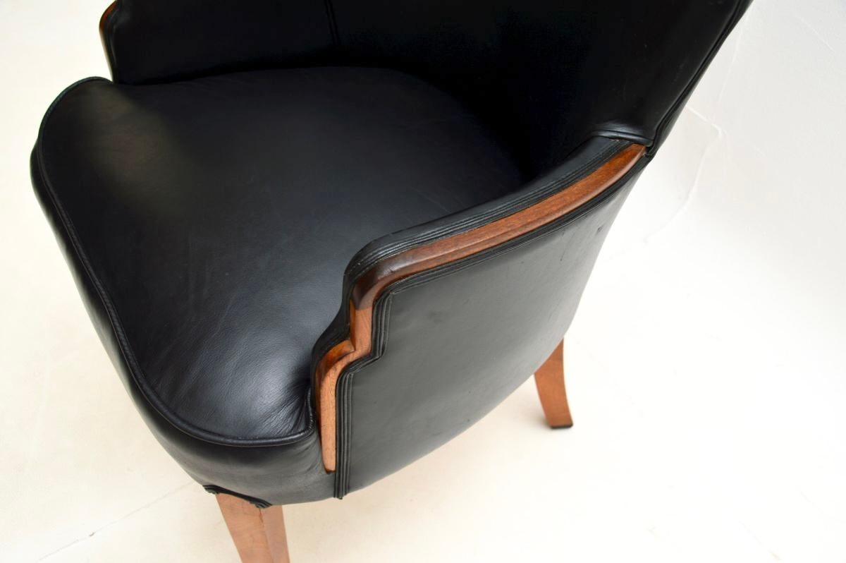 Sillón / Silla de escritorio Art Decó de nogal y cuero en venta 2