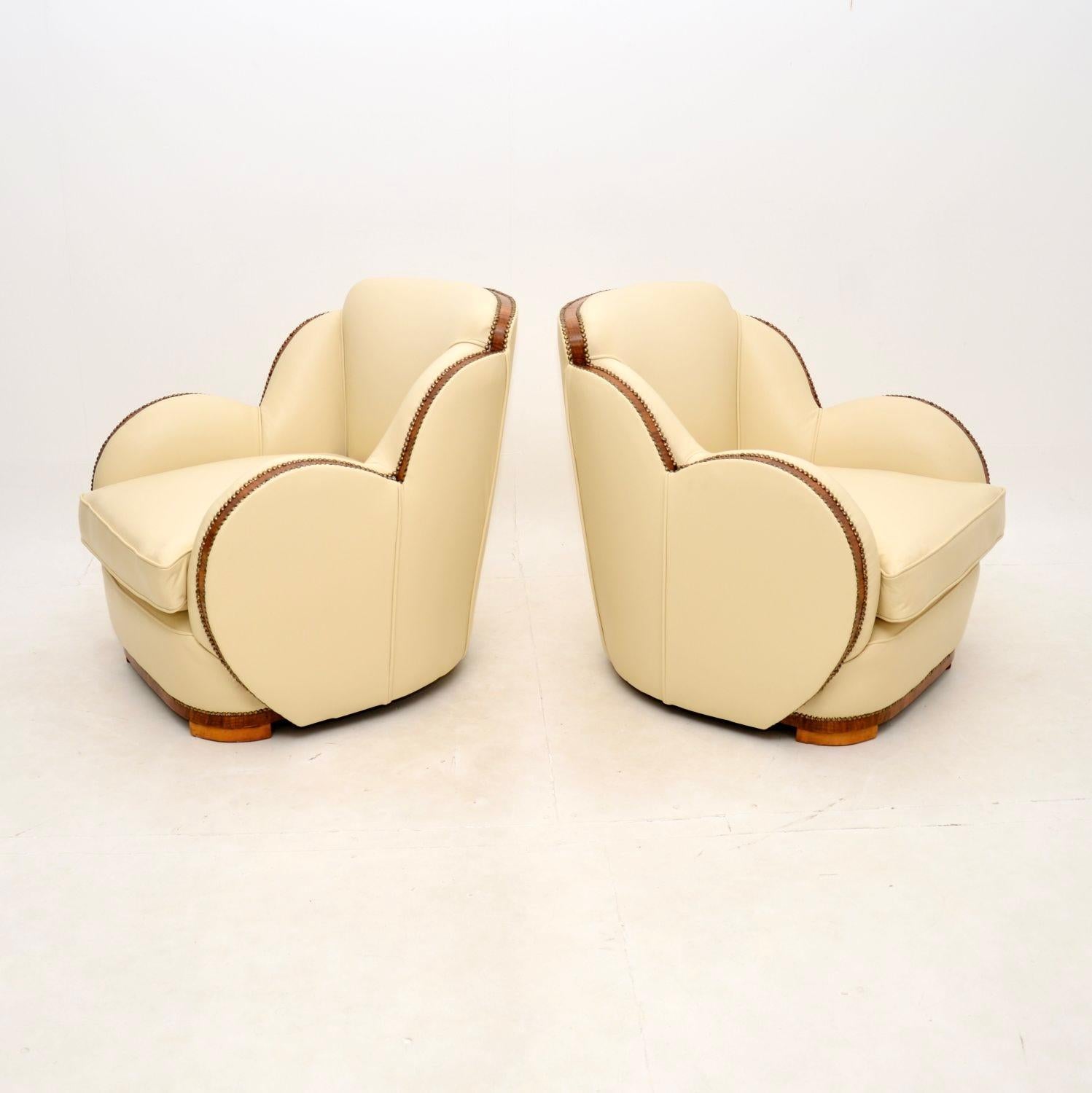 Art Deco Walnut and Leather Cloud Back Armchairs and Sofa by Epstein 5