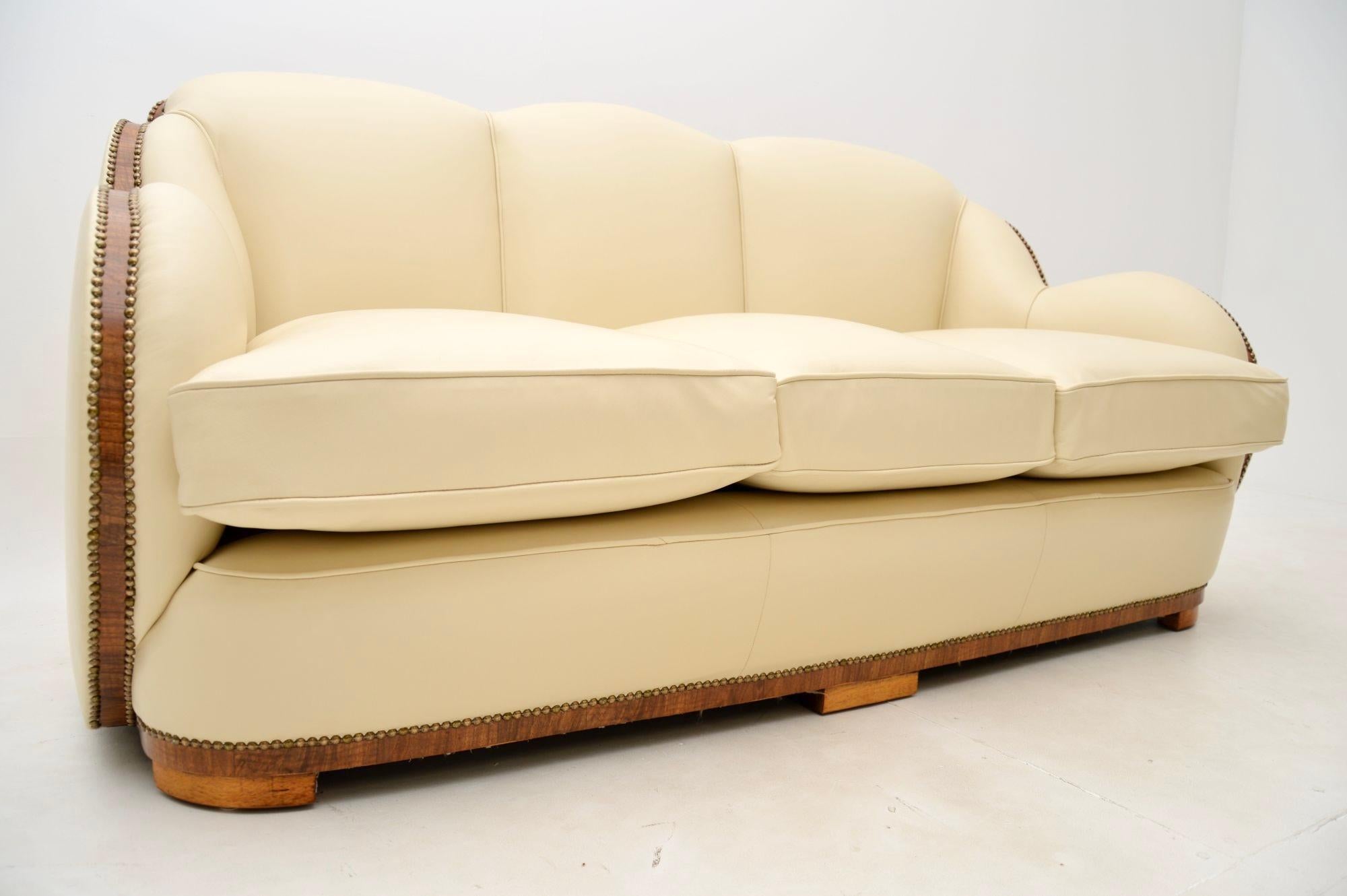 Art Deco Walnut and Leather Cloud Back Armchairs and Sofa by Epstein In Good Condition In London, GB