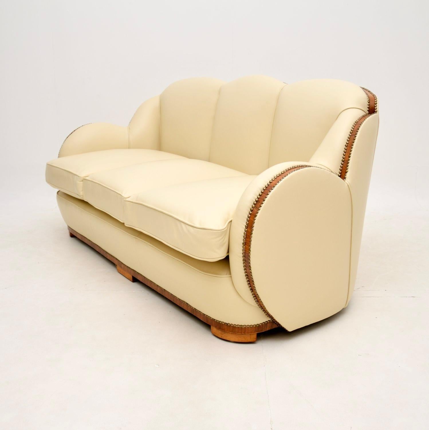 Art Deco Walnut and Leather Cloud Back Armchairs and Sofa by Epstein 1