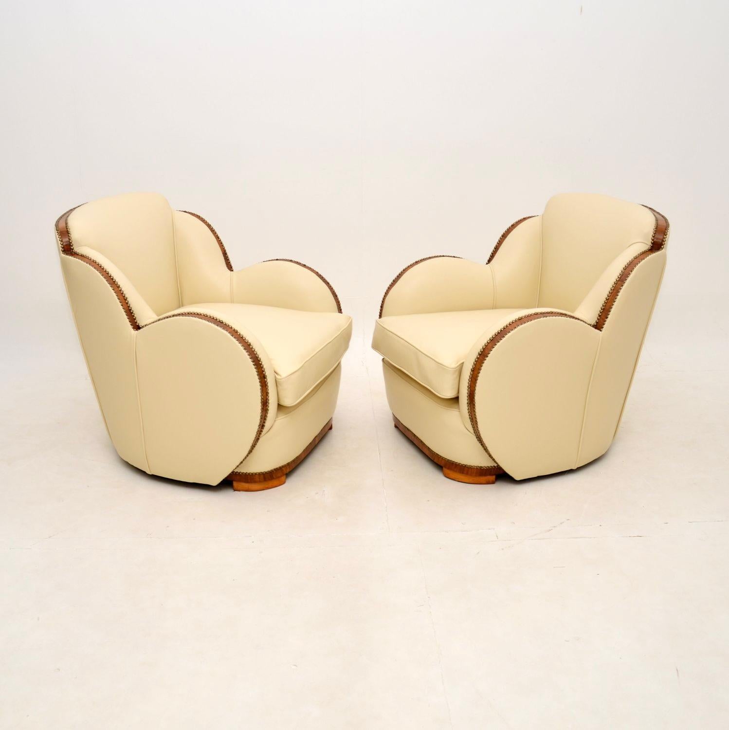 Art Deco Walnut and Leather Cloud Back Armchairs and Sofa by Epstein 4