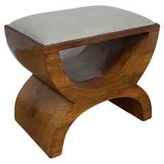 Art Deco Walnut and Leather Stool
