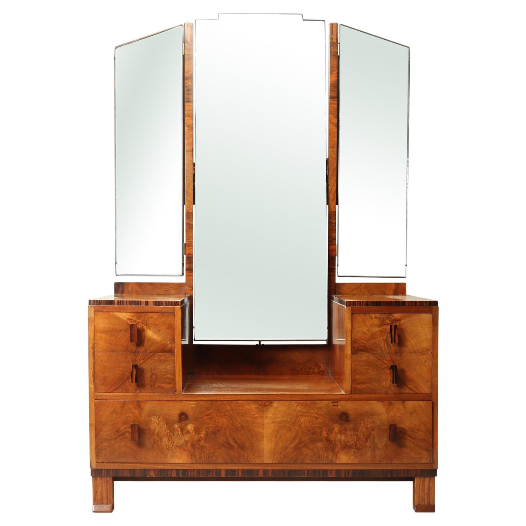 Art Deco Walnut and Macassar Dressing Table by Waring and Gillows, c1930