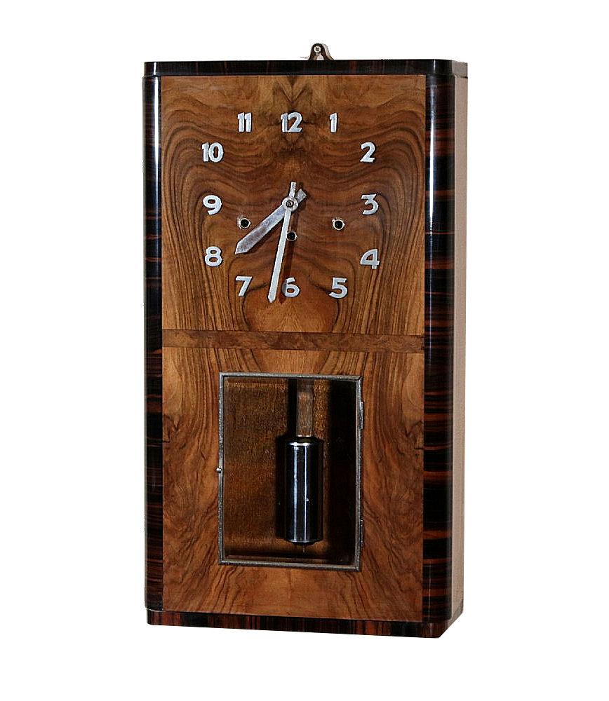 Art Deco Walnut and Macassar Wall Clock, circa 1930 1