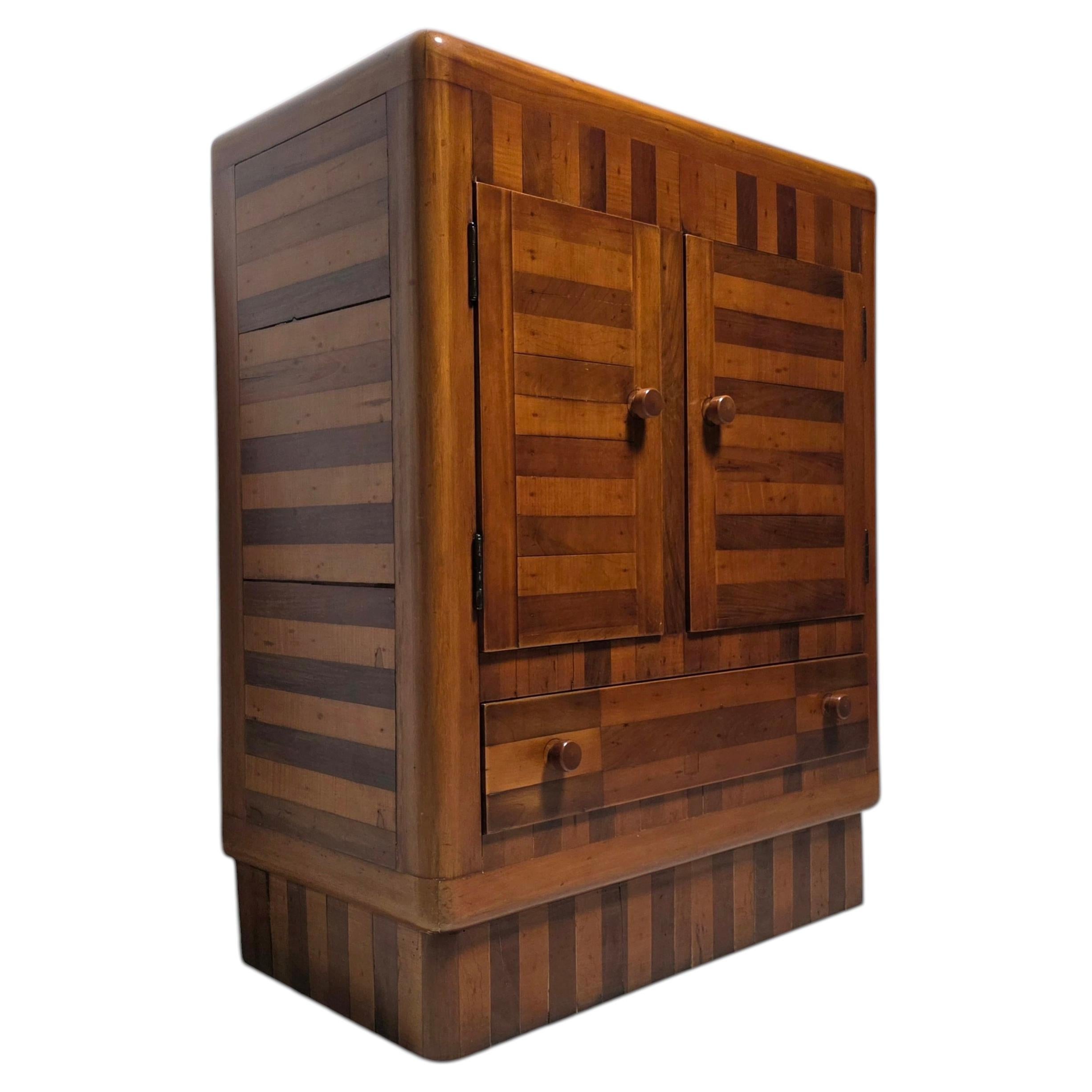 Art Deco walnut and maple cocktail cabinet, produced in Austria, 1930s.